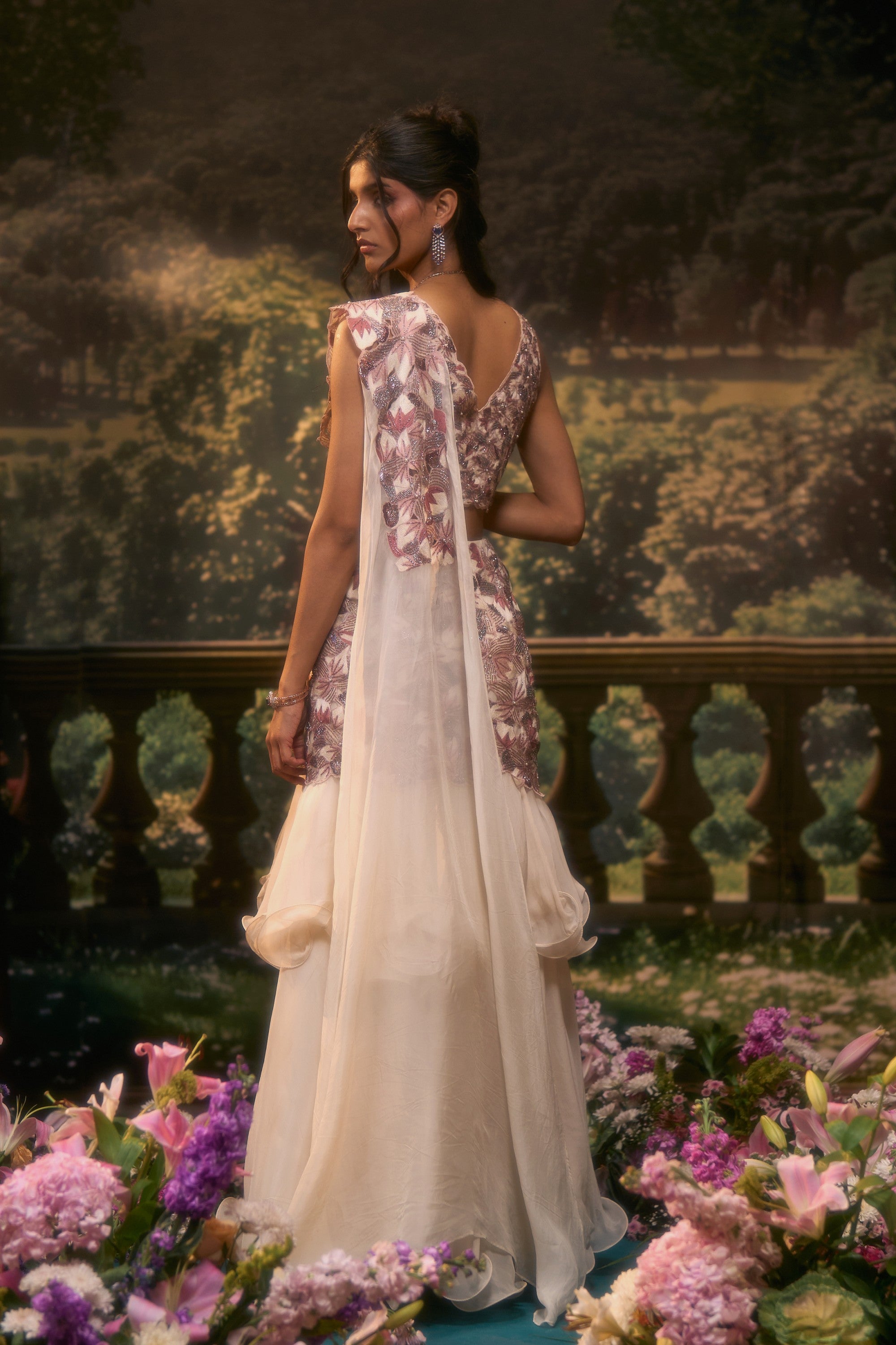 FIORA Moonlit Ivory Saree Set