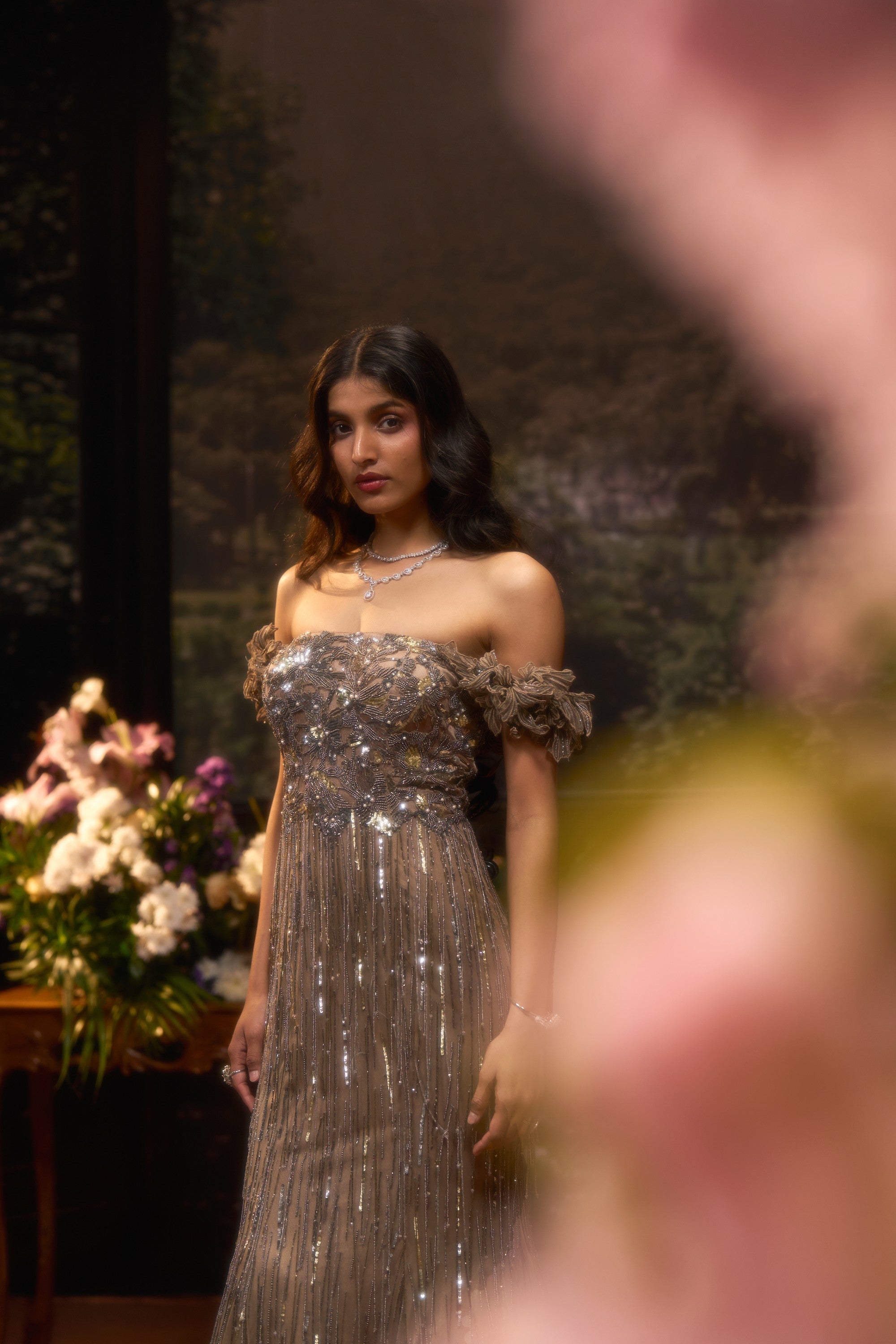ZEBA Off-Shoulder Flare Gown
