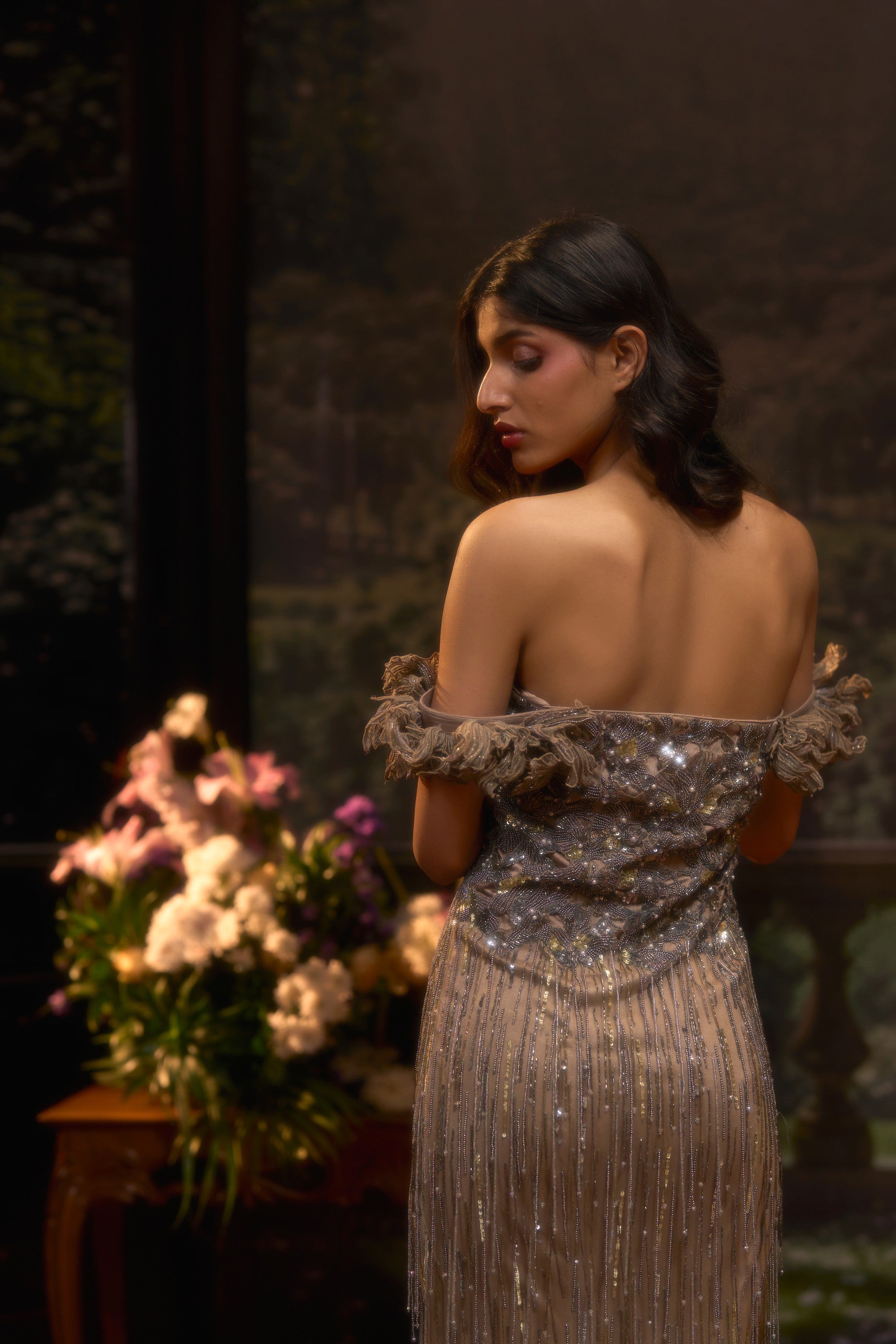 ZEBA Off-Shoulder Flare Gown