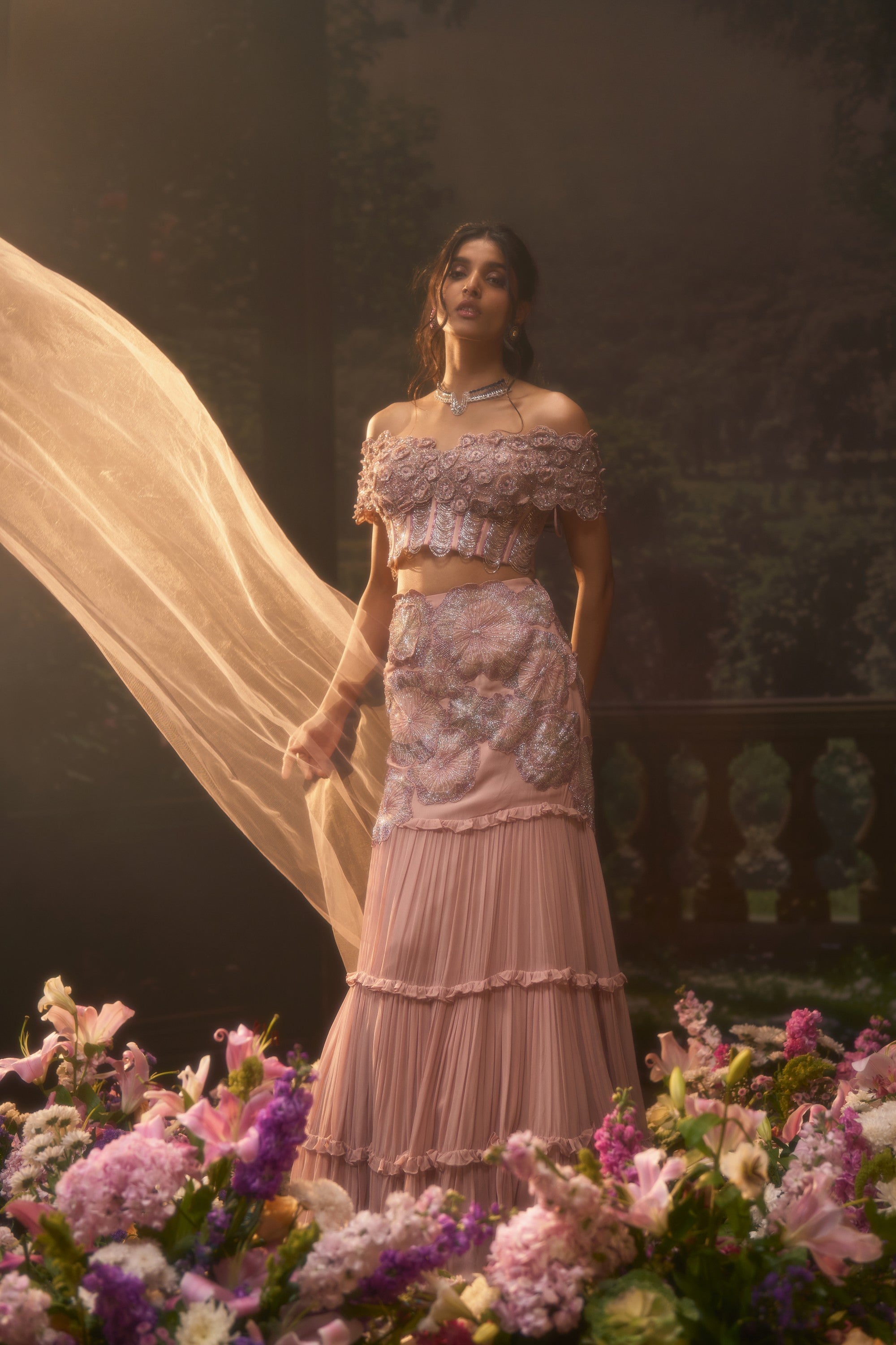 NOVA Blush Pink Corset Lehenga Set