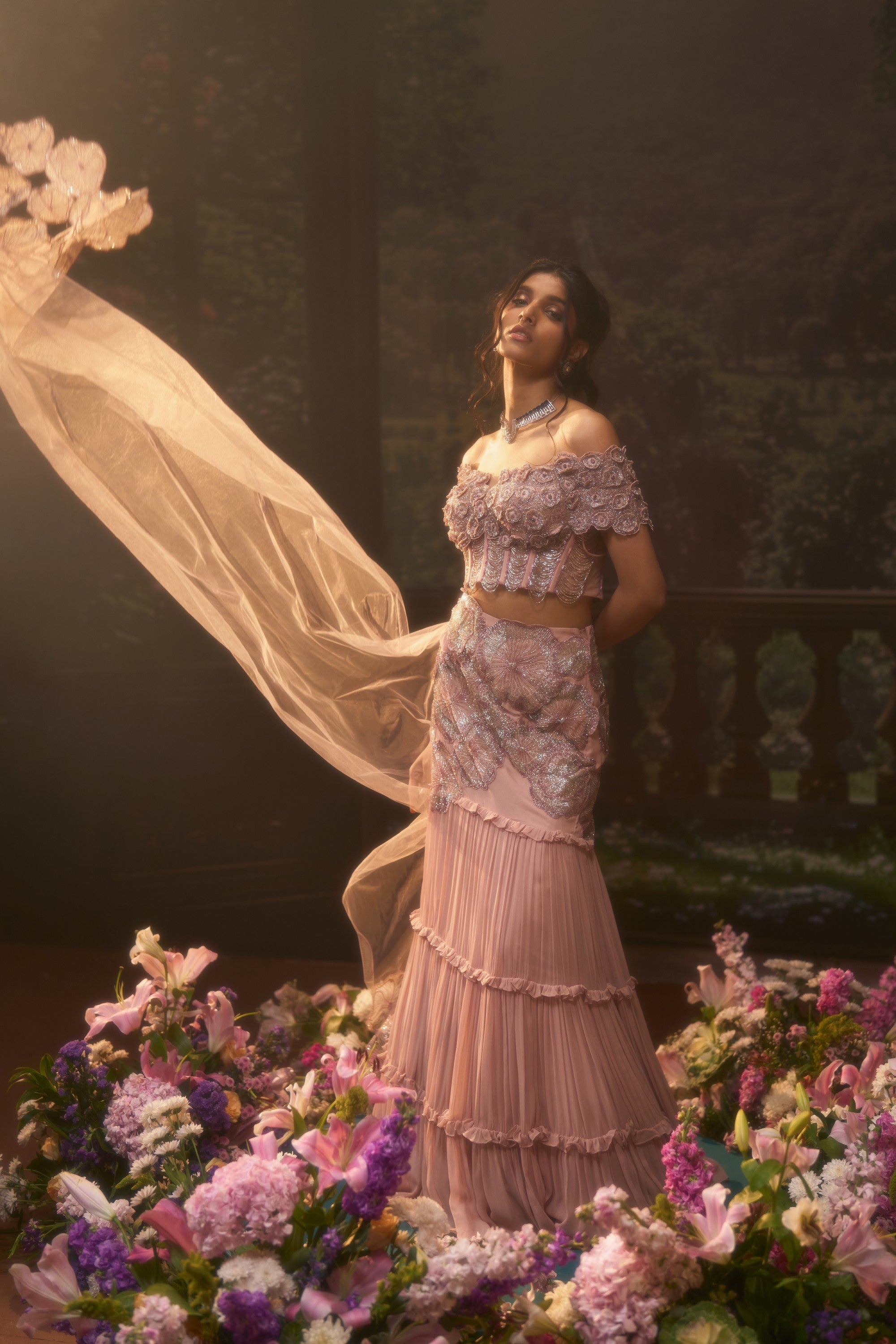 NOVA Blush Pink Corset Lehenga Set