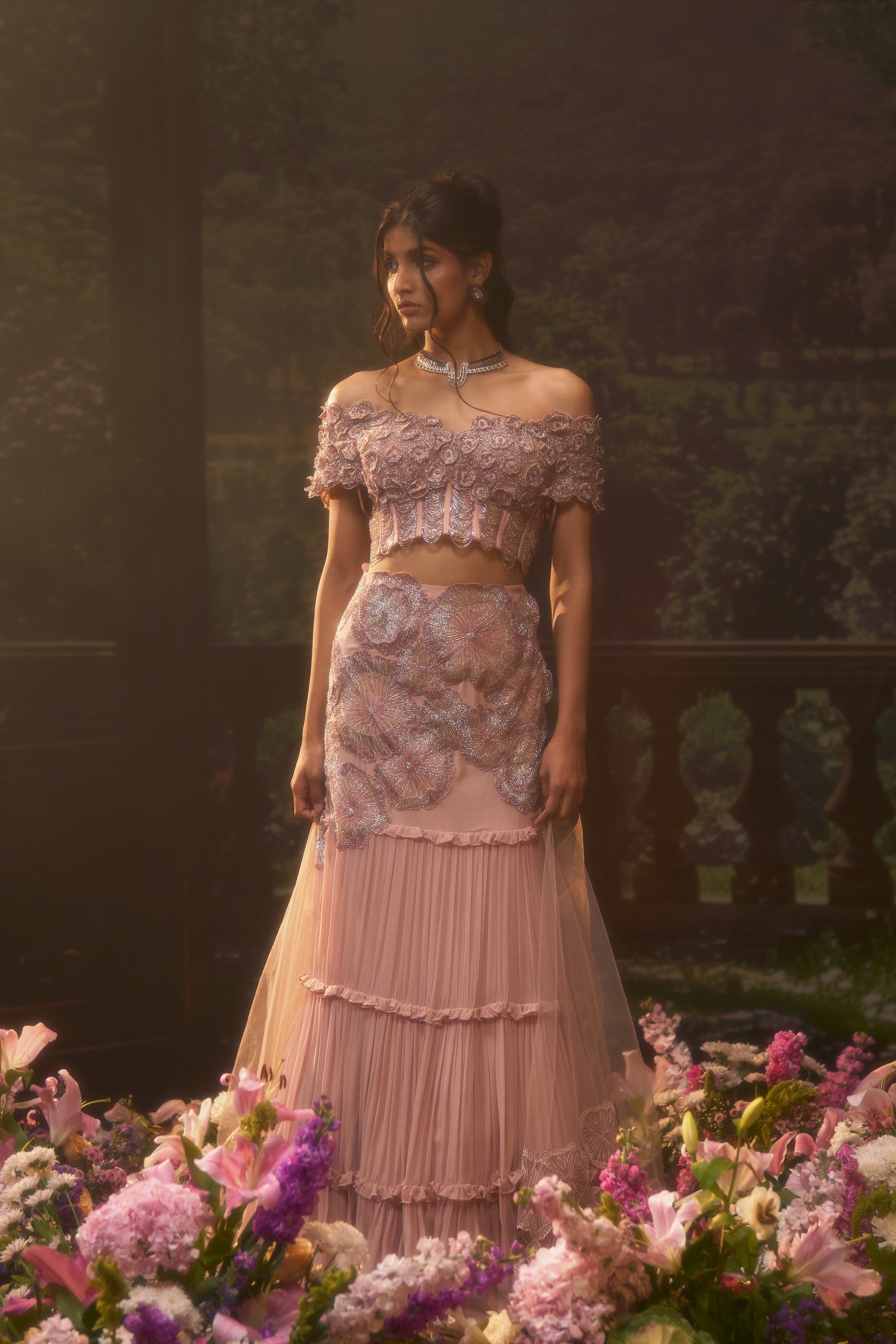 NOVA Blush Pink Corset Lehenga Set