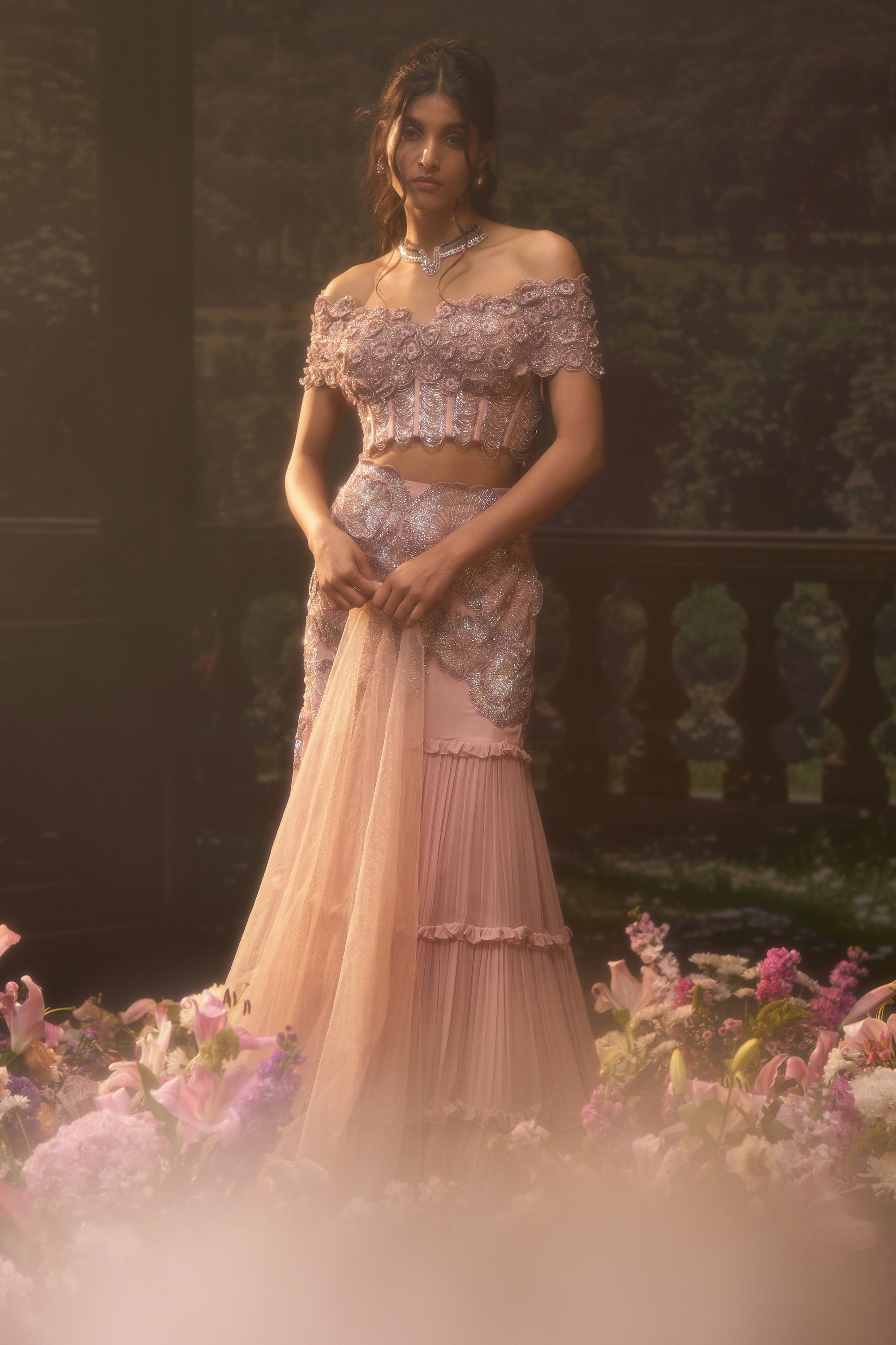 NOVA Blush Pink Corset Lehenga Set