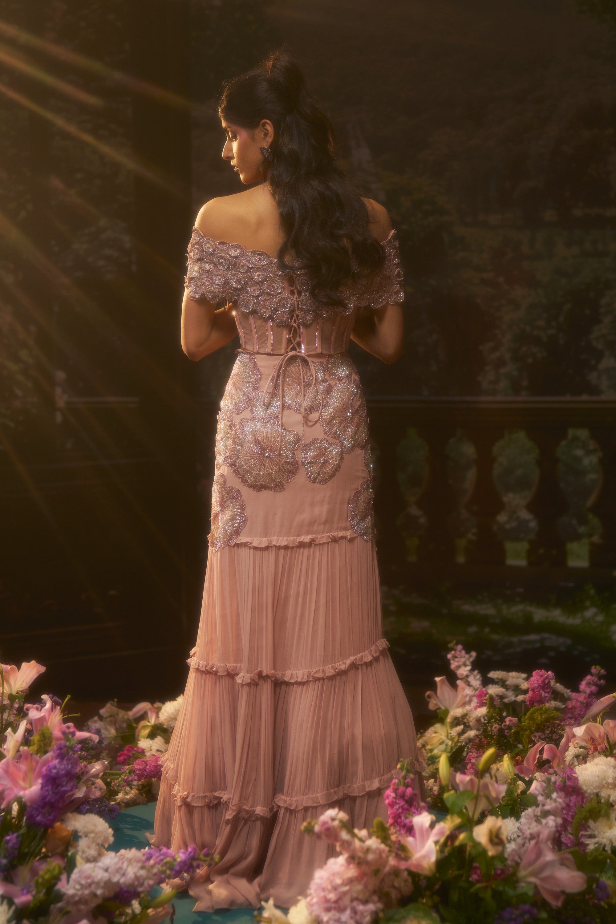 NOVA Blush Pink Corset Lehenga Set