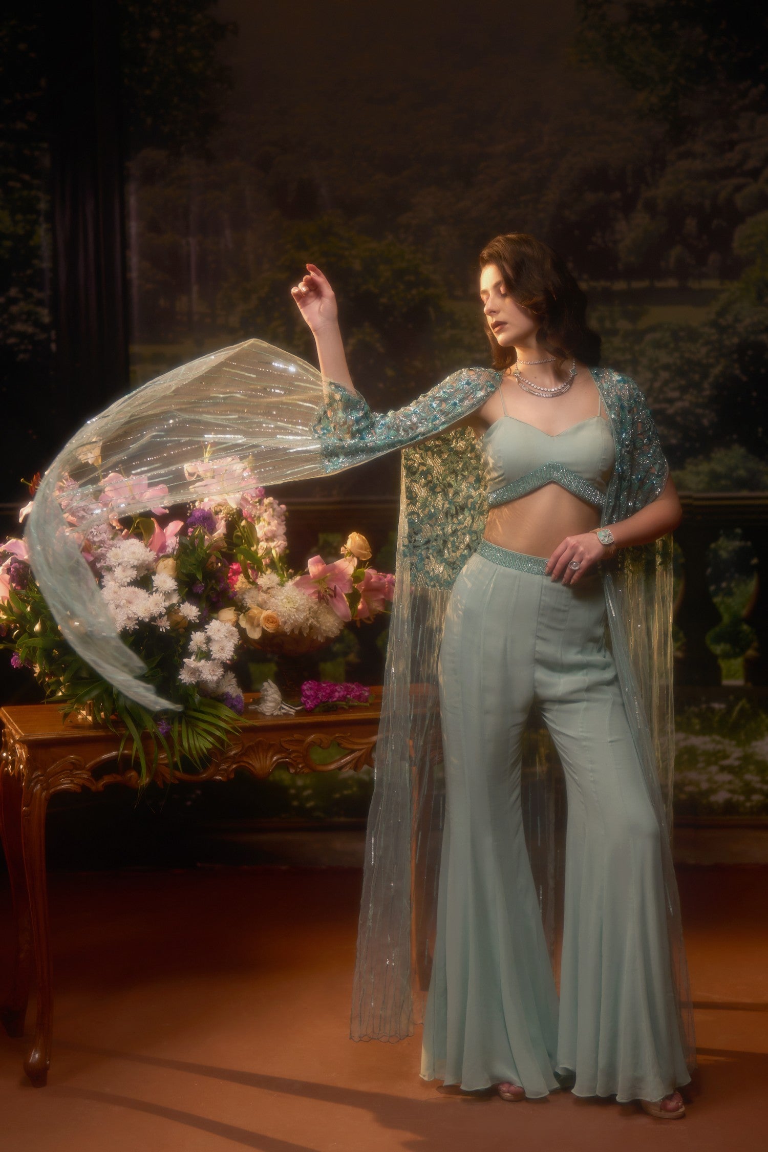 ELARA Aqua Blue Cape Set