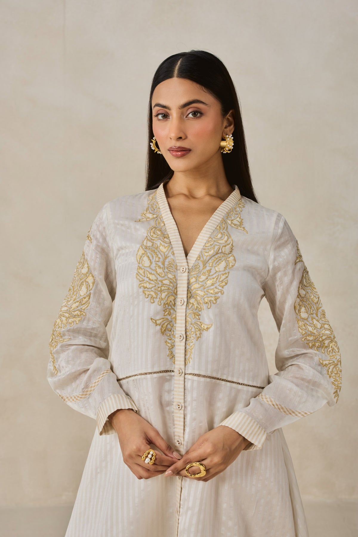 Chanderi Front Open Assymetrical Kurta With Pant