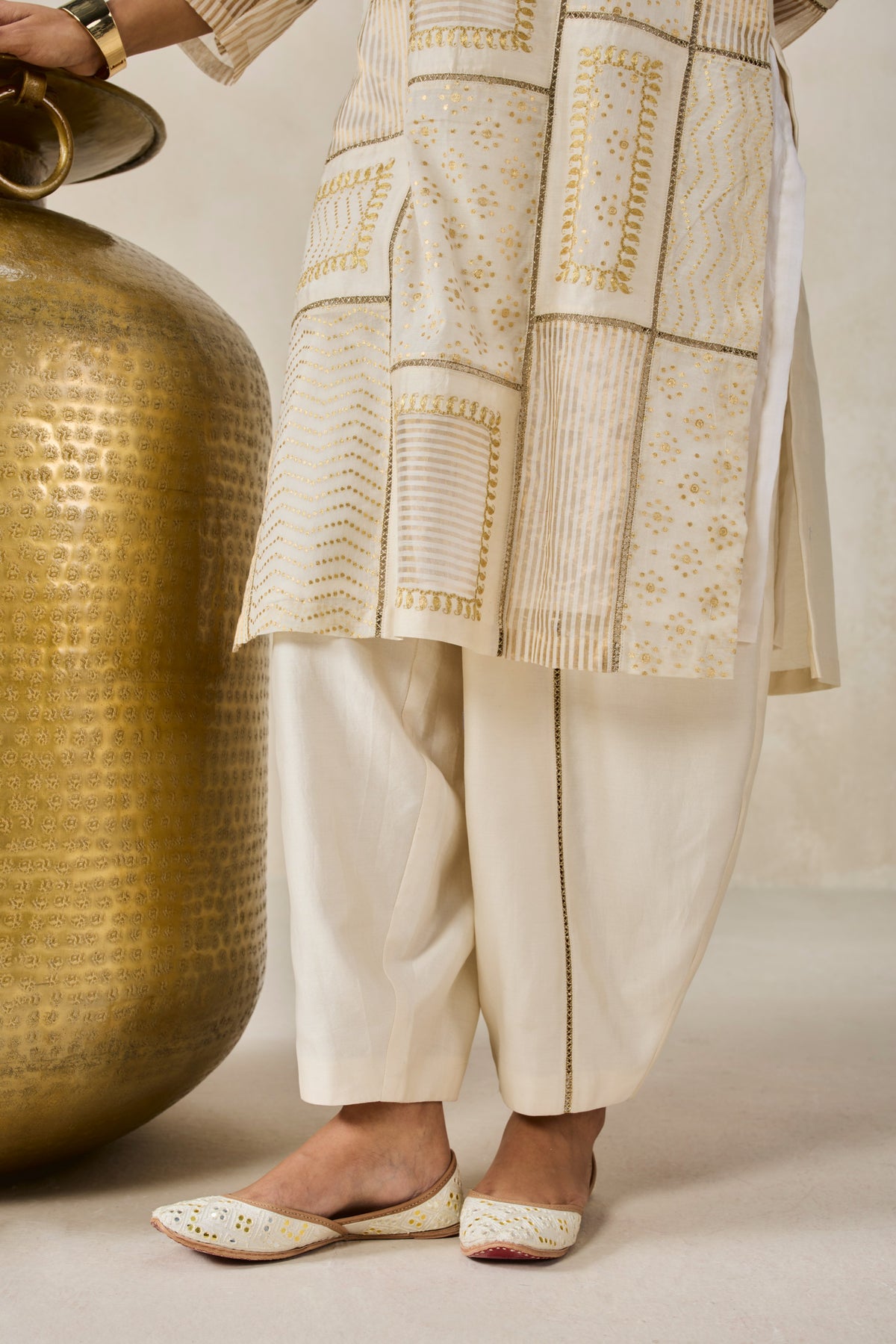 Gold Chanderi Patch Work Kurta & Salwar