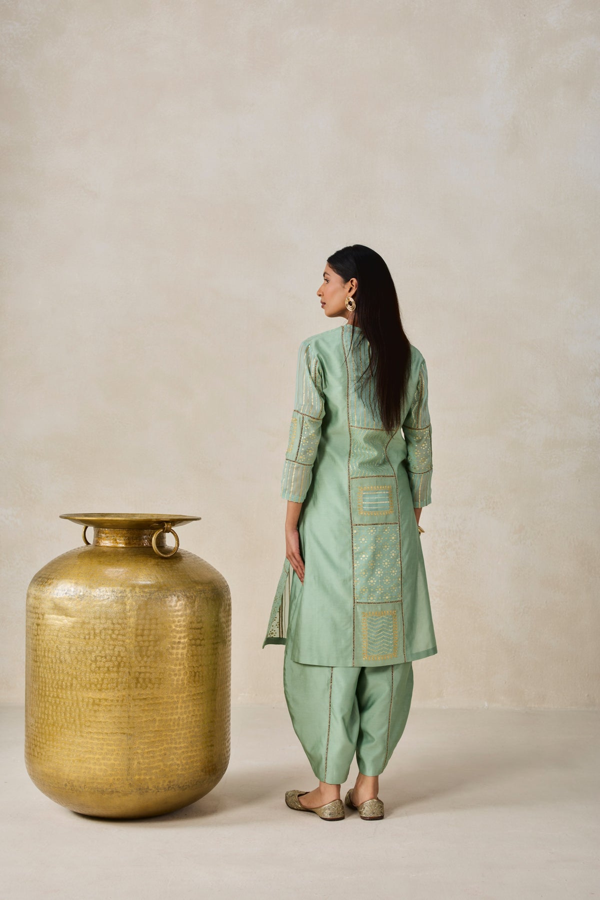 Gold Chanderi Patch Work Kurta & Salwar