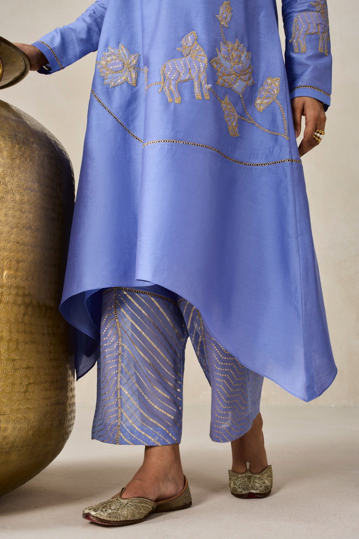 Chanderi Assymmetrical Kurta With Pant Set