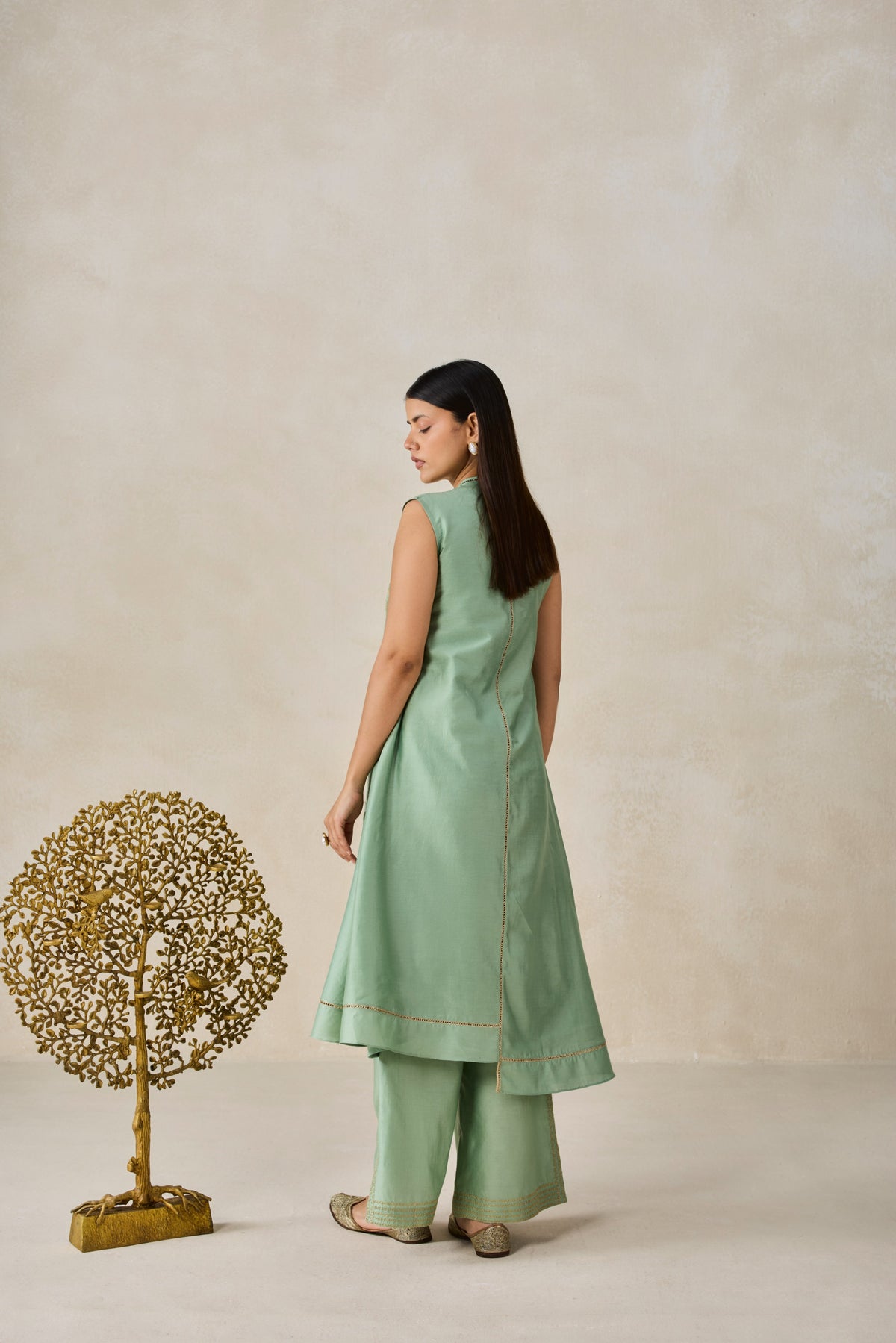 Chanderi Applique Work Kurta With Pant Set
