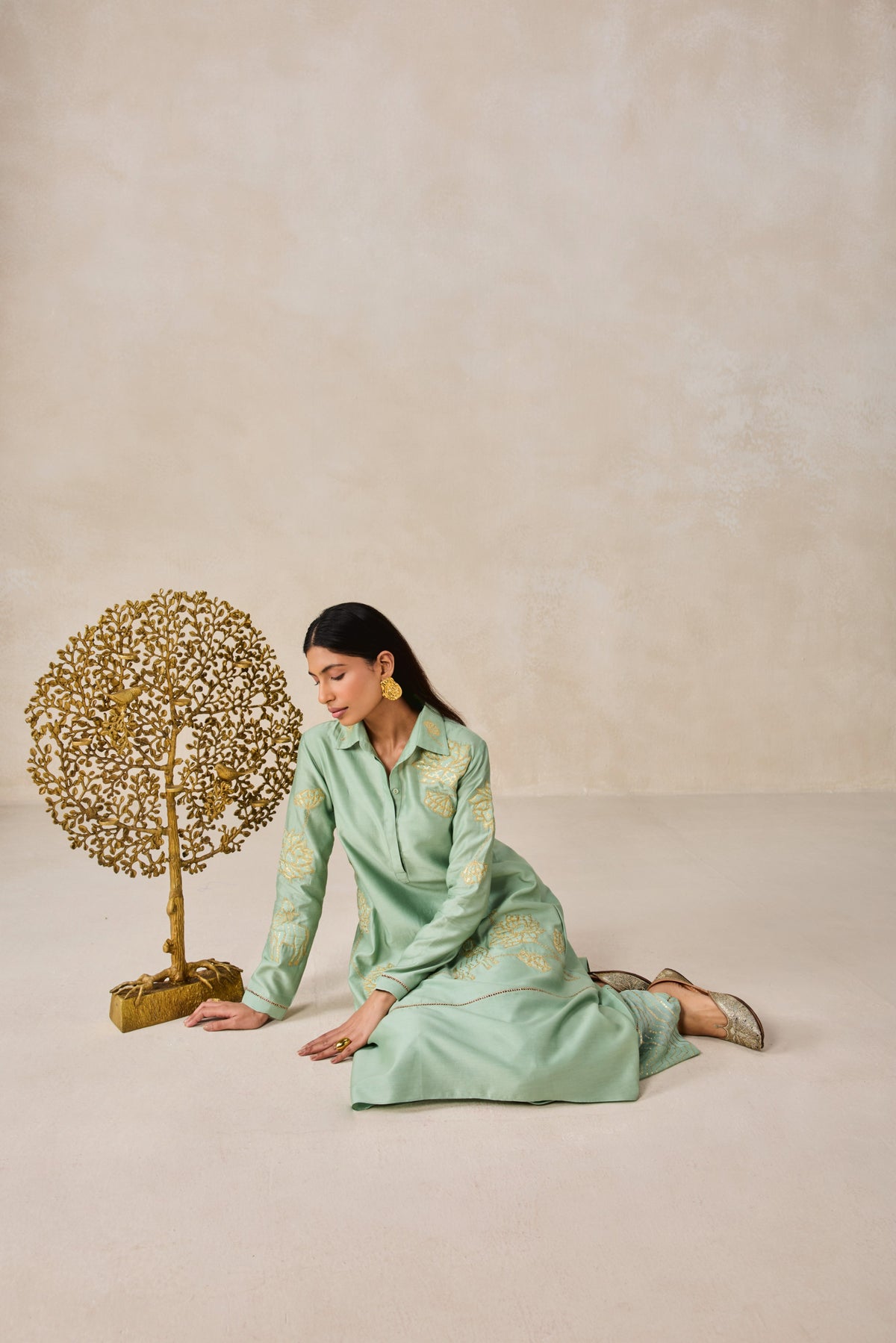 Chanderi Assymmetrical Kurta With Pant Set