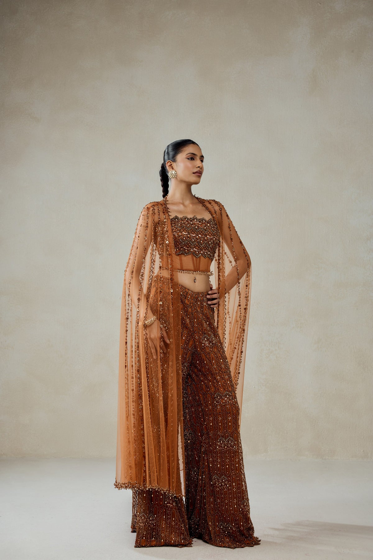 Copper Cape With Sharara Set