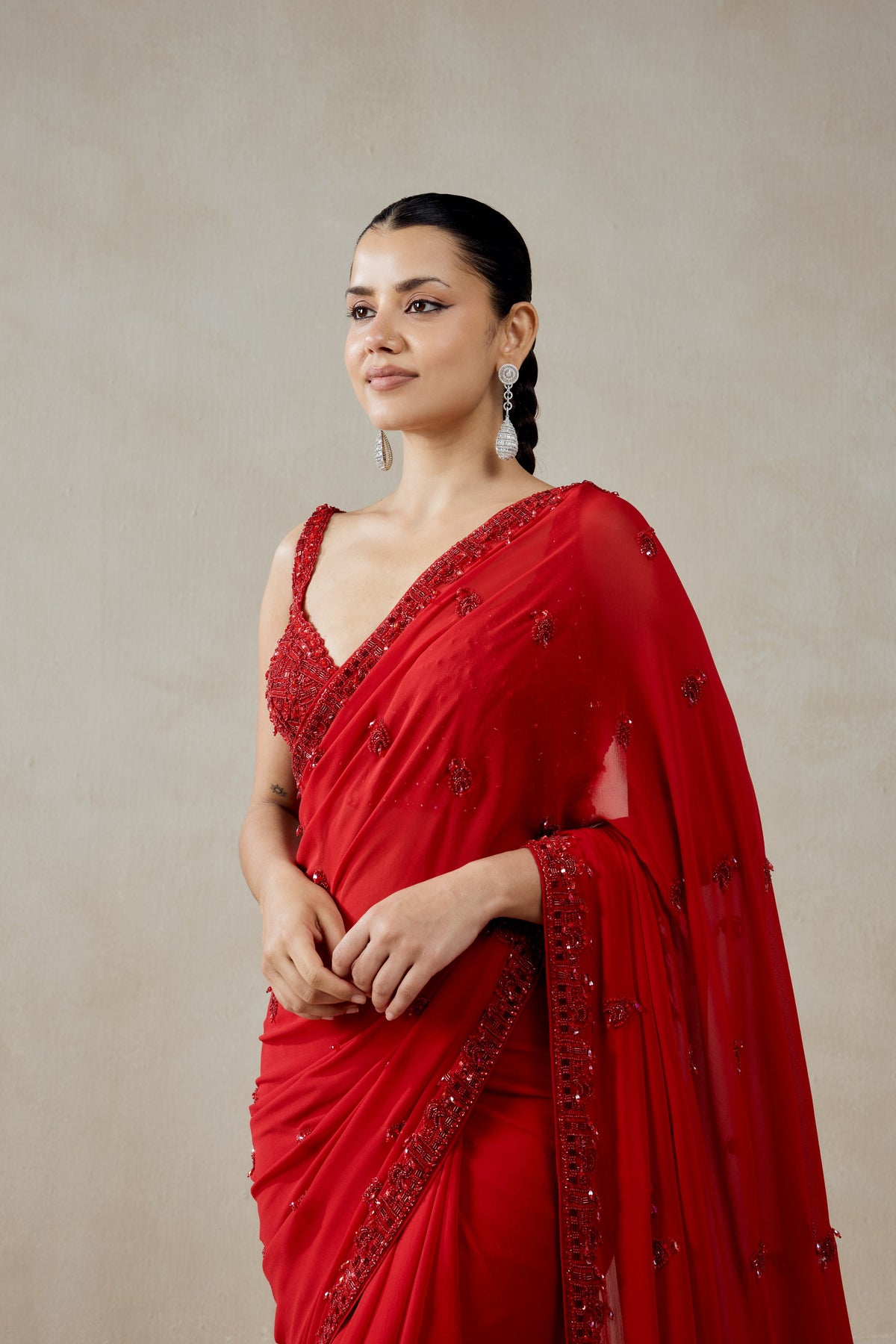 Red Georgette Saree Set