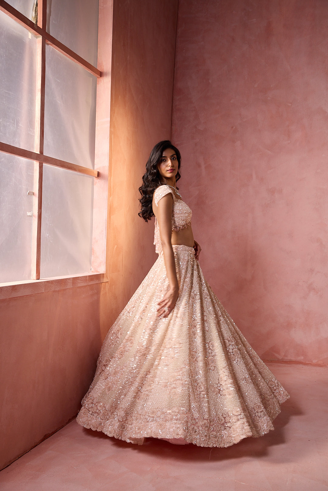 BLUSH PINK NET LEHENGA SET