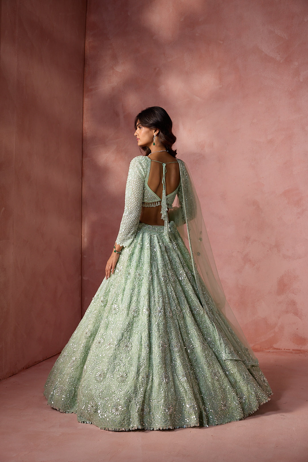 SEA GREEN NET LEHENGA SET