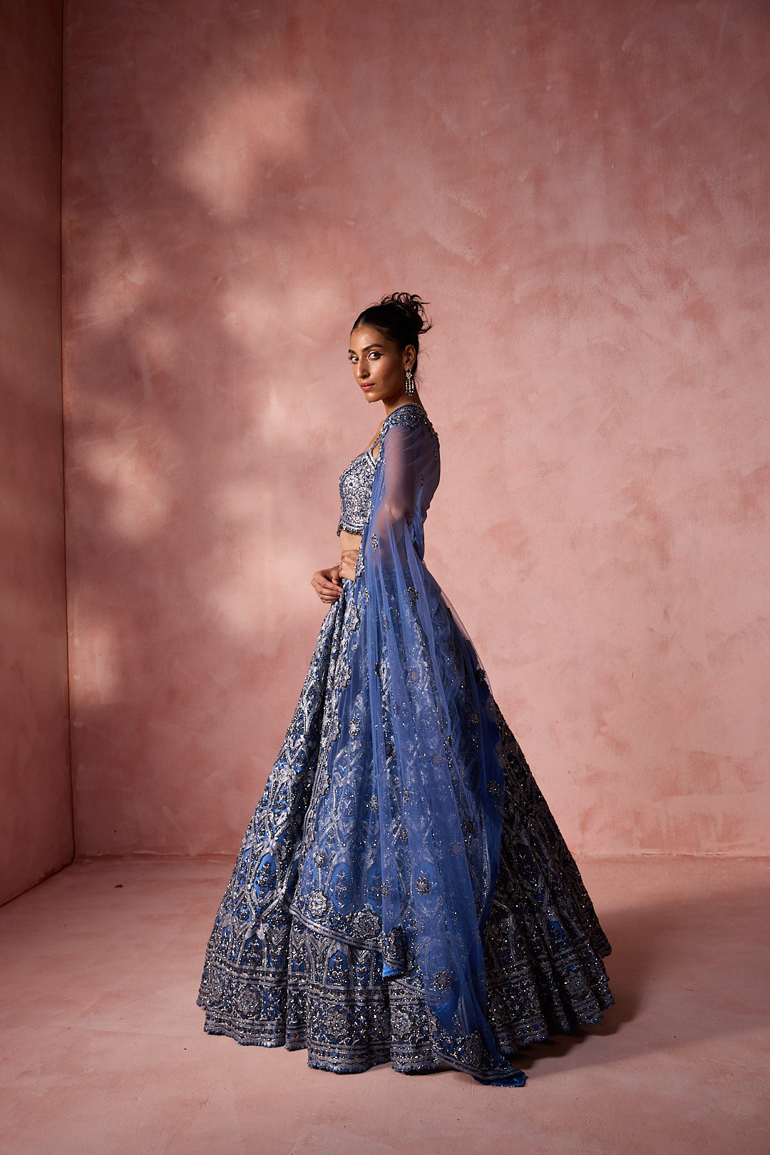 PETROL BLUE NET LEHENGA SET