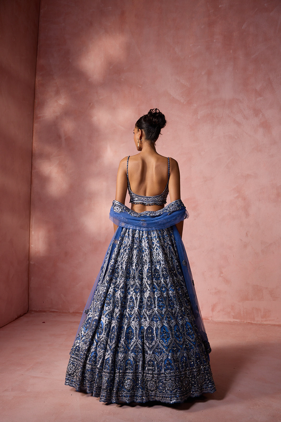 PETROL BLUE NET LEHENGA SET