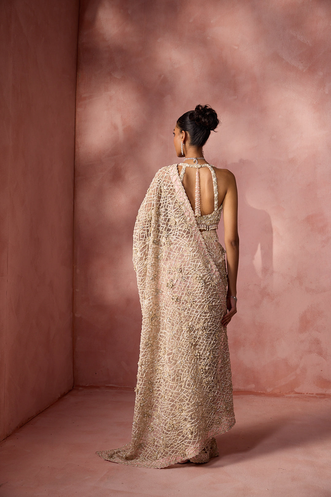 BLUSH PINK NET SAREE SET