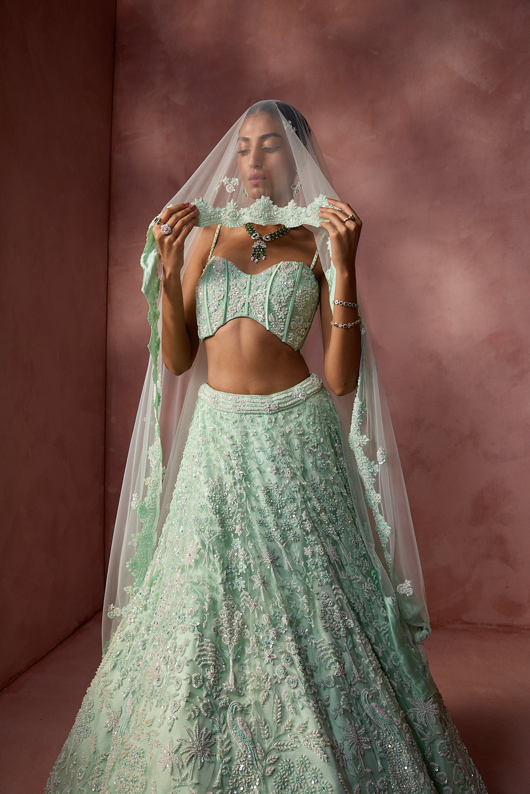 MINT GREEN NET LEHENGA SET