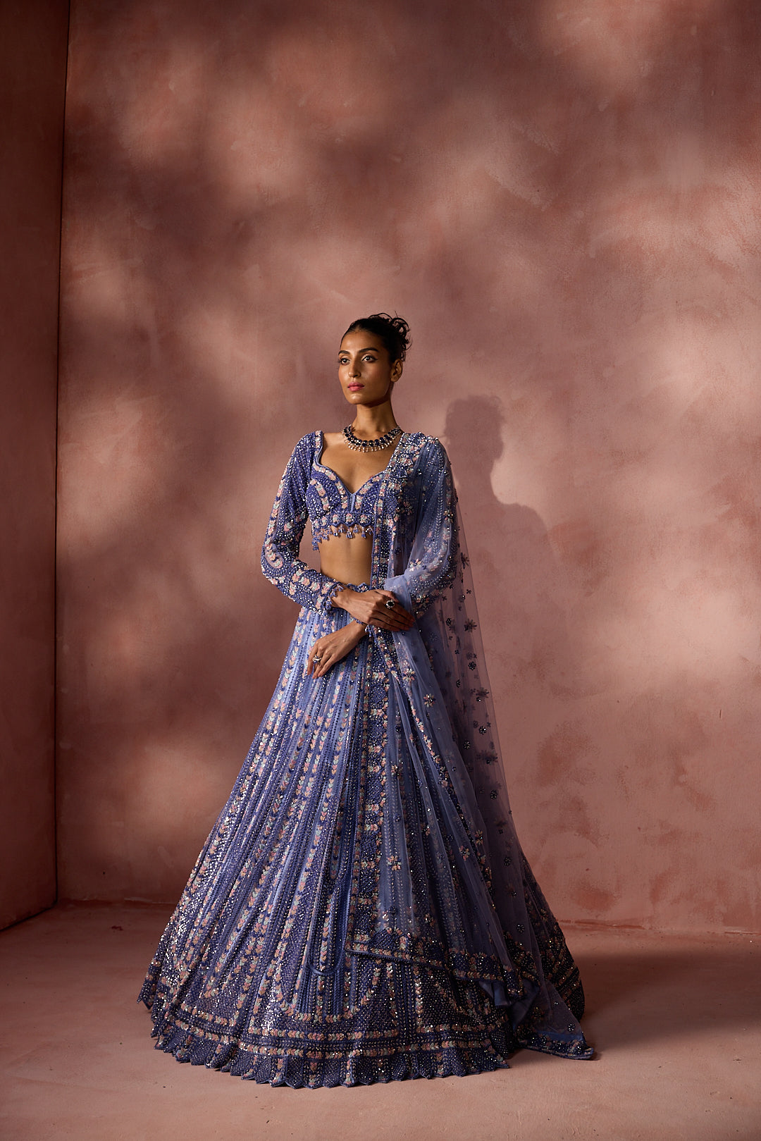 INK BLUE NET LEHENGA SET