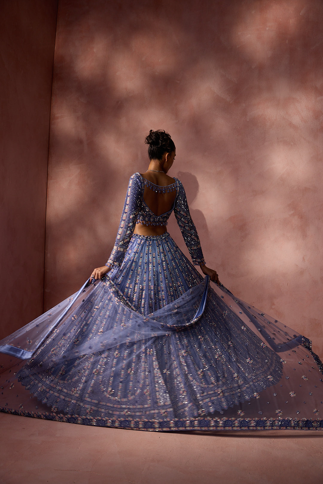 INK BLUE NET LEHENGA SET