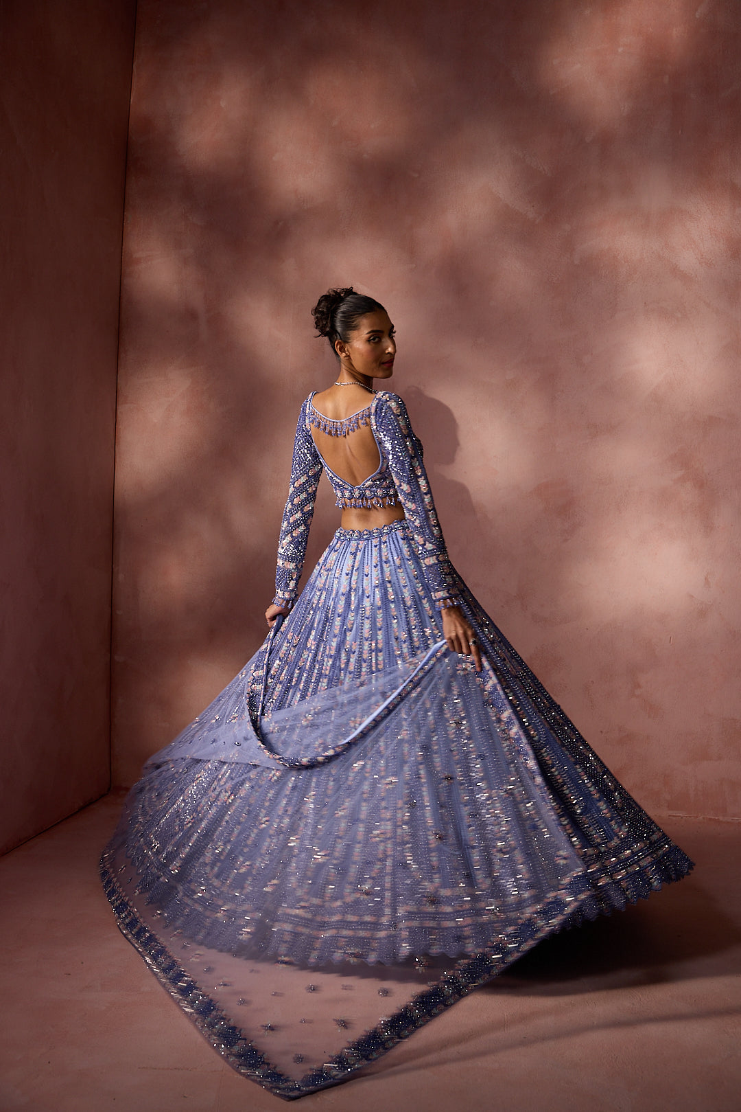 INK BLUE NET LEHENGA SET