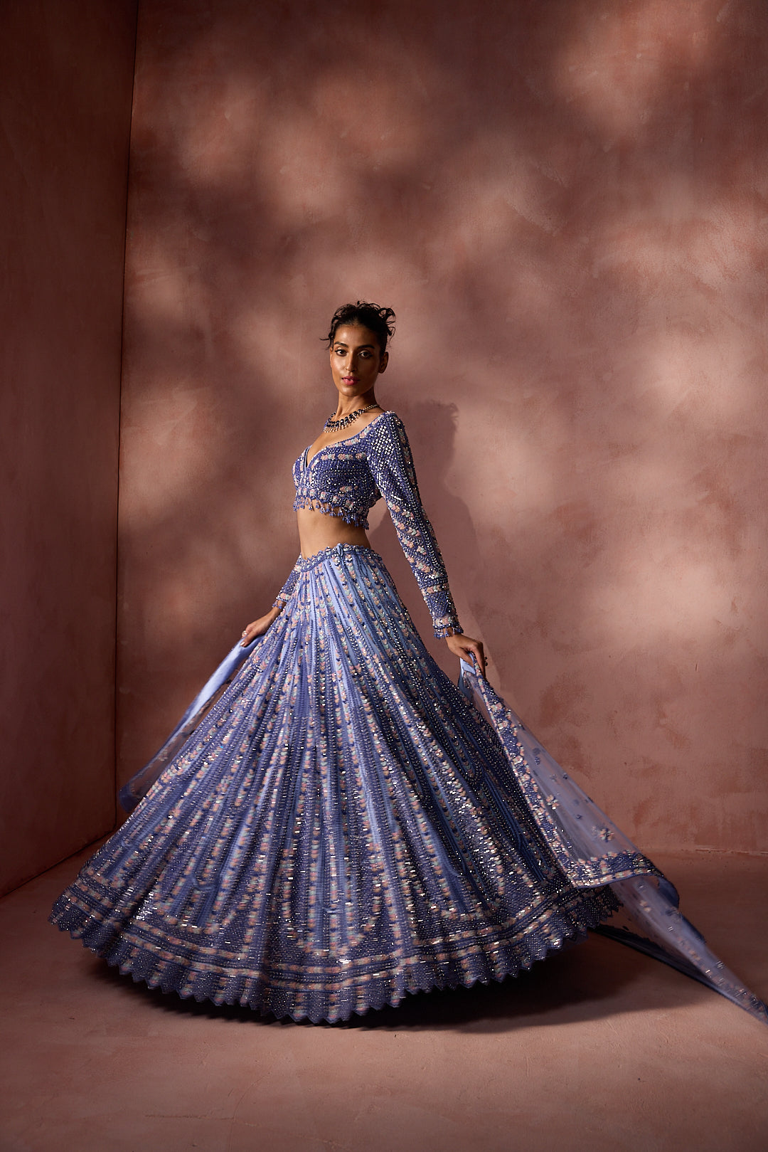 INK BLUE NET LEHENGA SET
