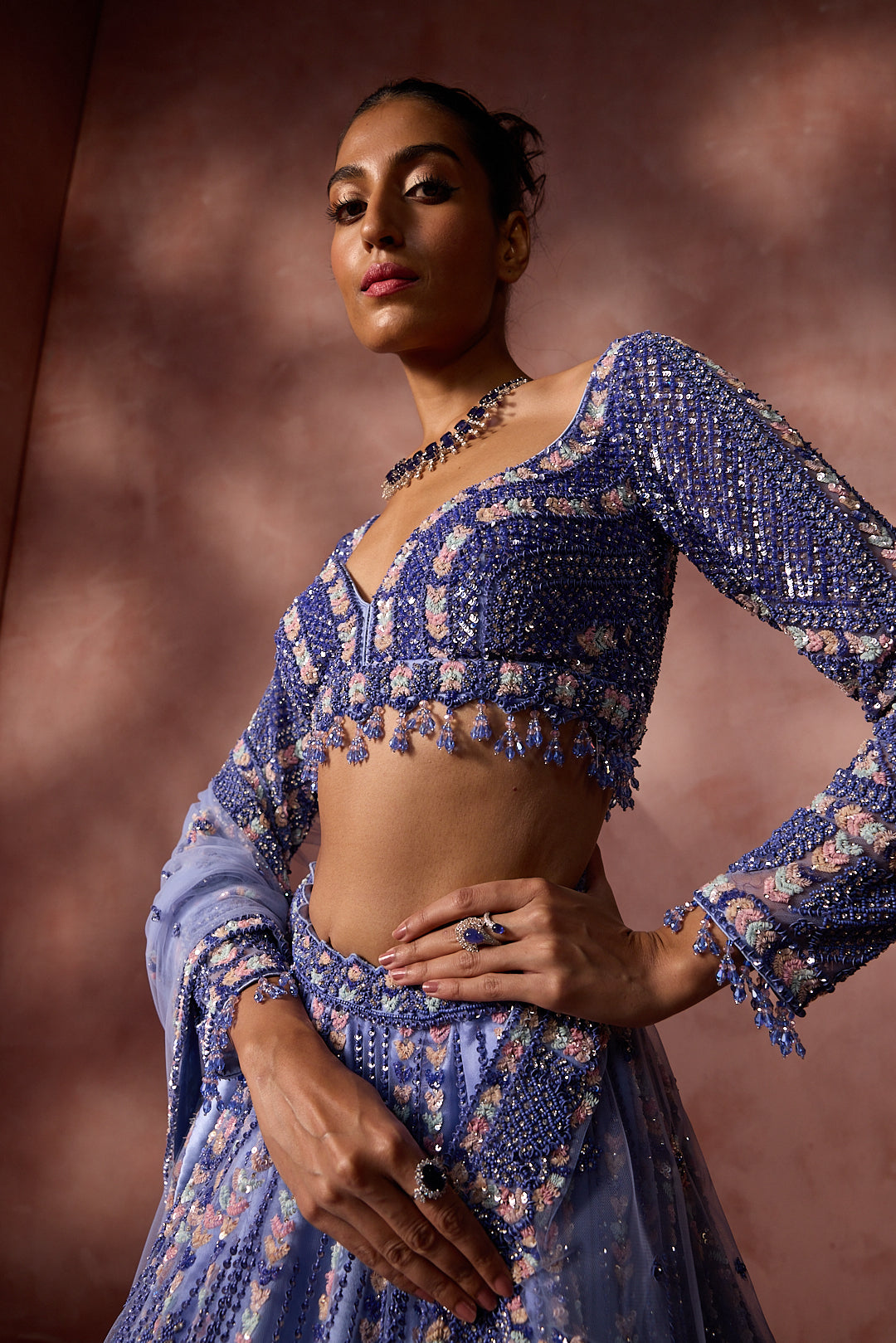 INK BLUE NET LEHENGA SET