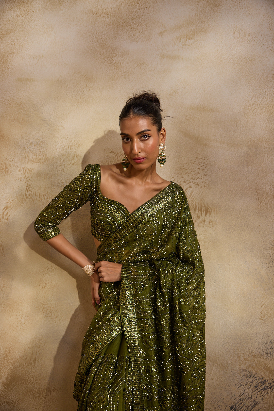 OLIVE GREEN SAREE BLOUSE