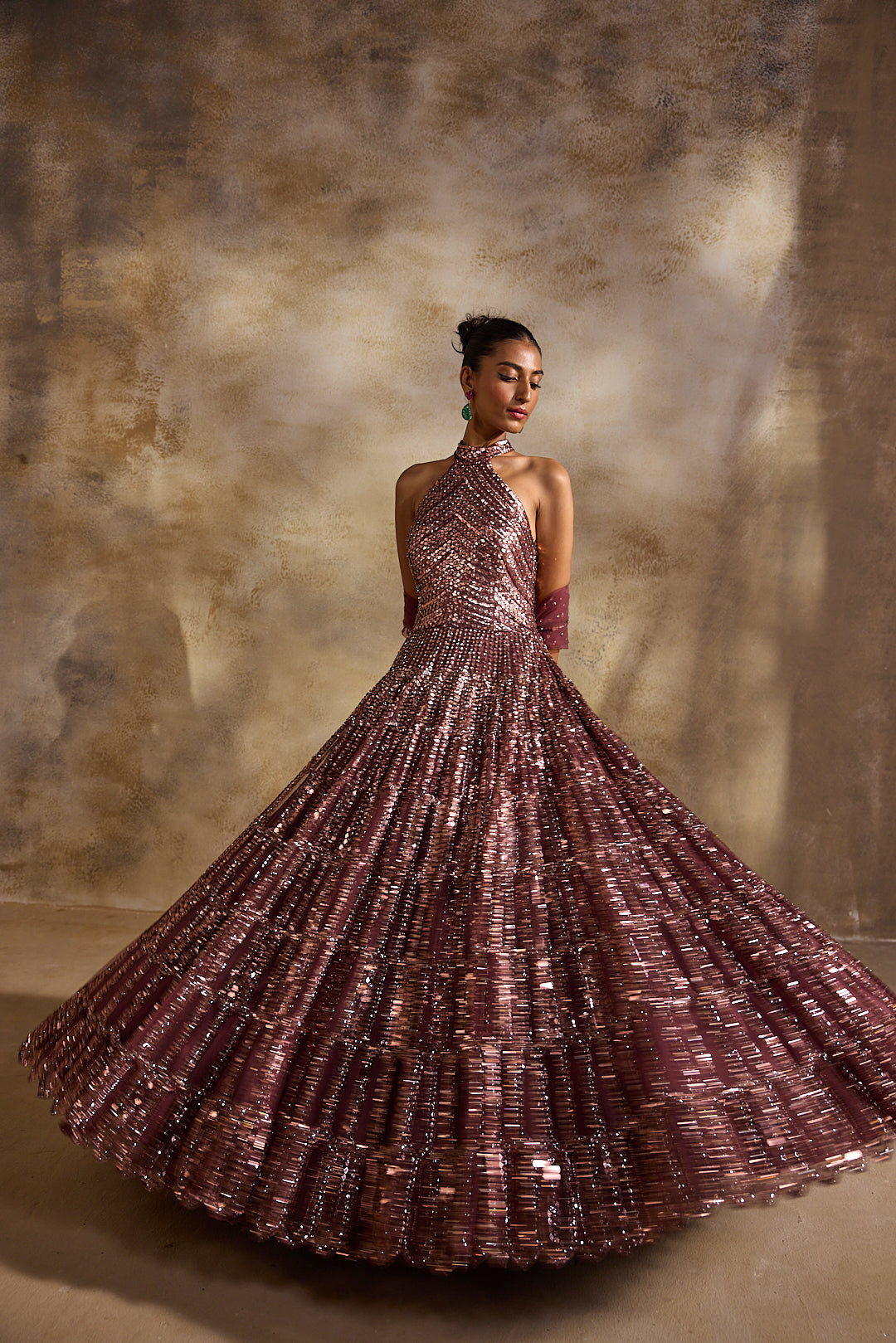 OLD ROSE GOWN AND DUPATTA SET