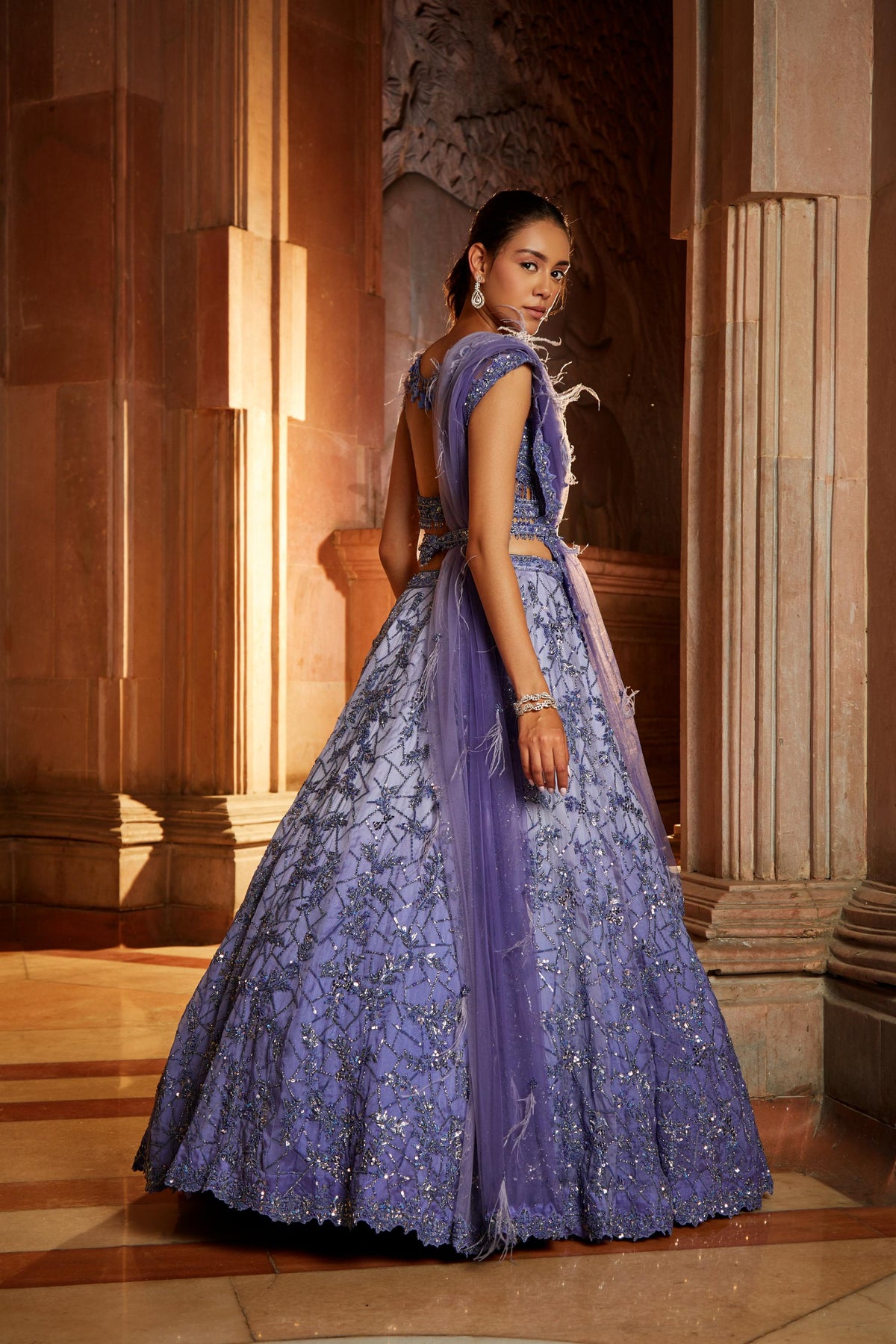 Ink Blue Ombr Organza Choli Dupatta with Worked