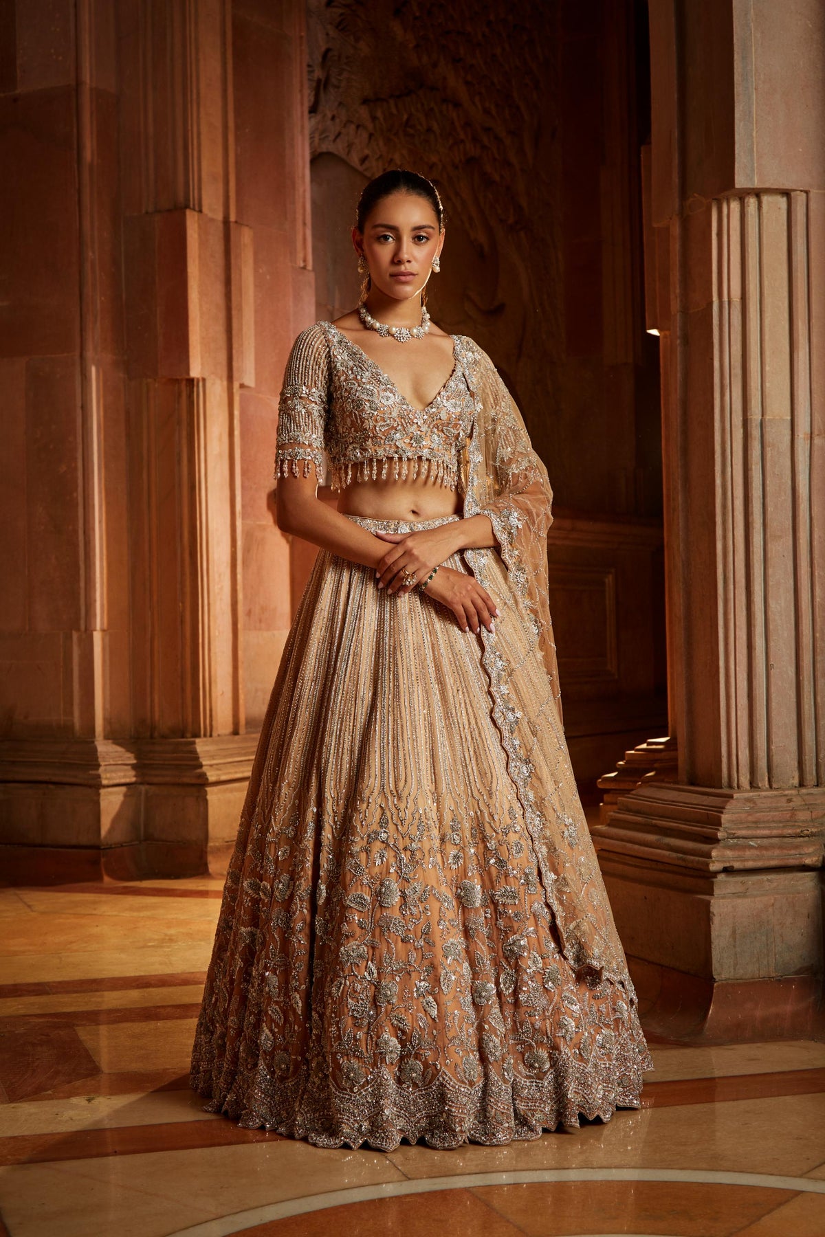 Mushroom Ombr Dyed Organza Lehenga Choli Set with Tulle Dup