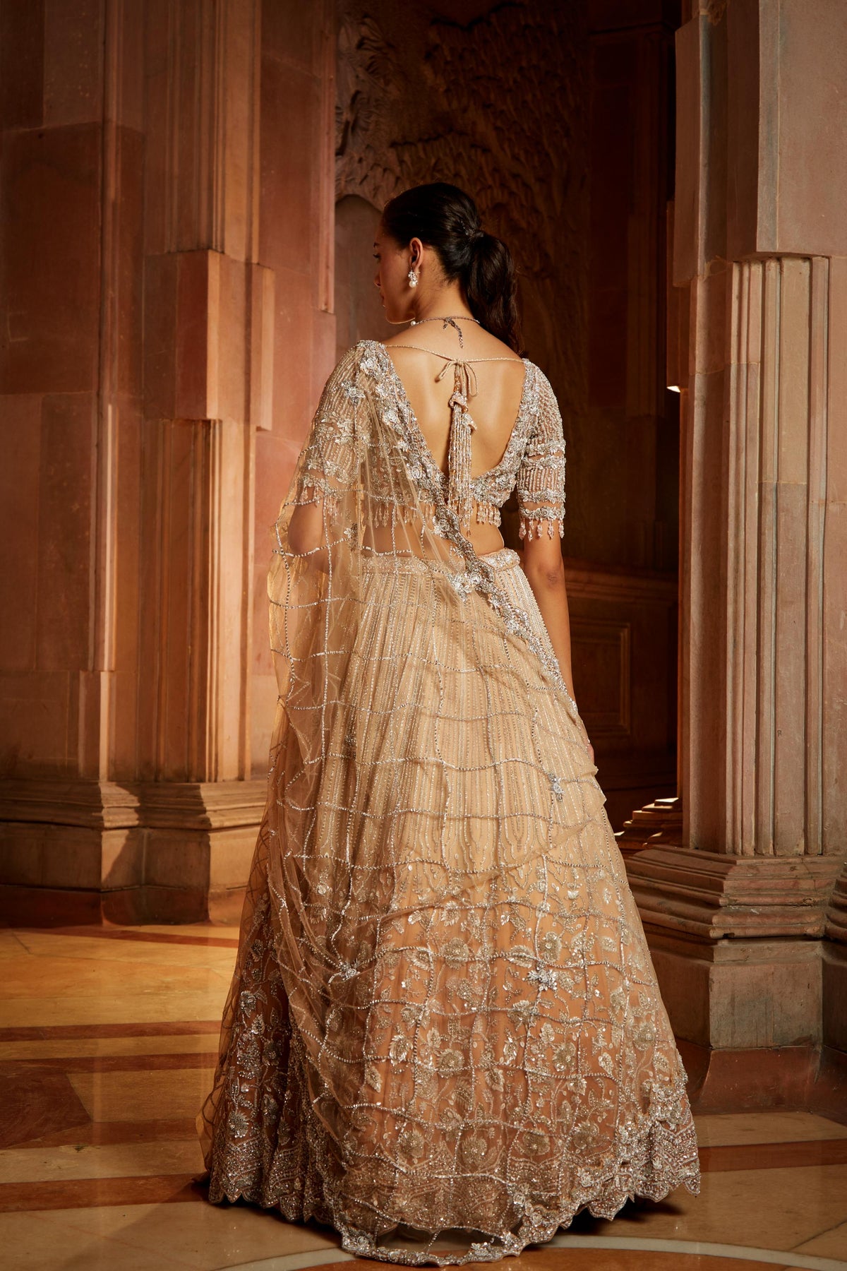 Mushroom Ombr Dyed Organza Lehenga Choli Set with Tulle Dup