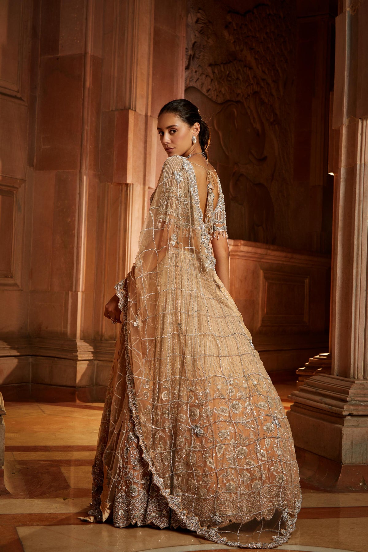 Mushroom Ombr Dyed Organza Lehenga Choli Set with Tulle Dup