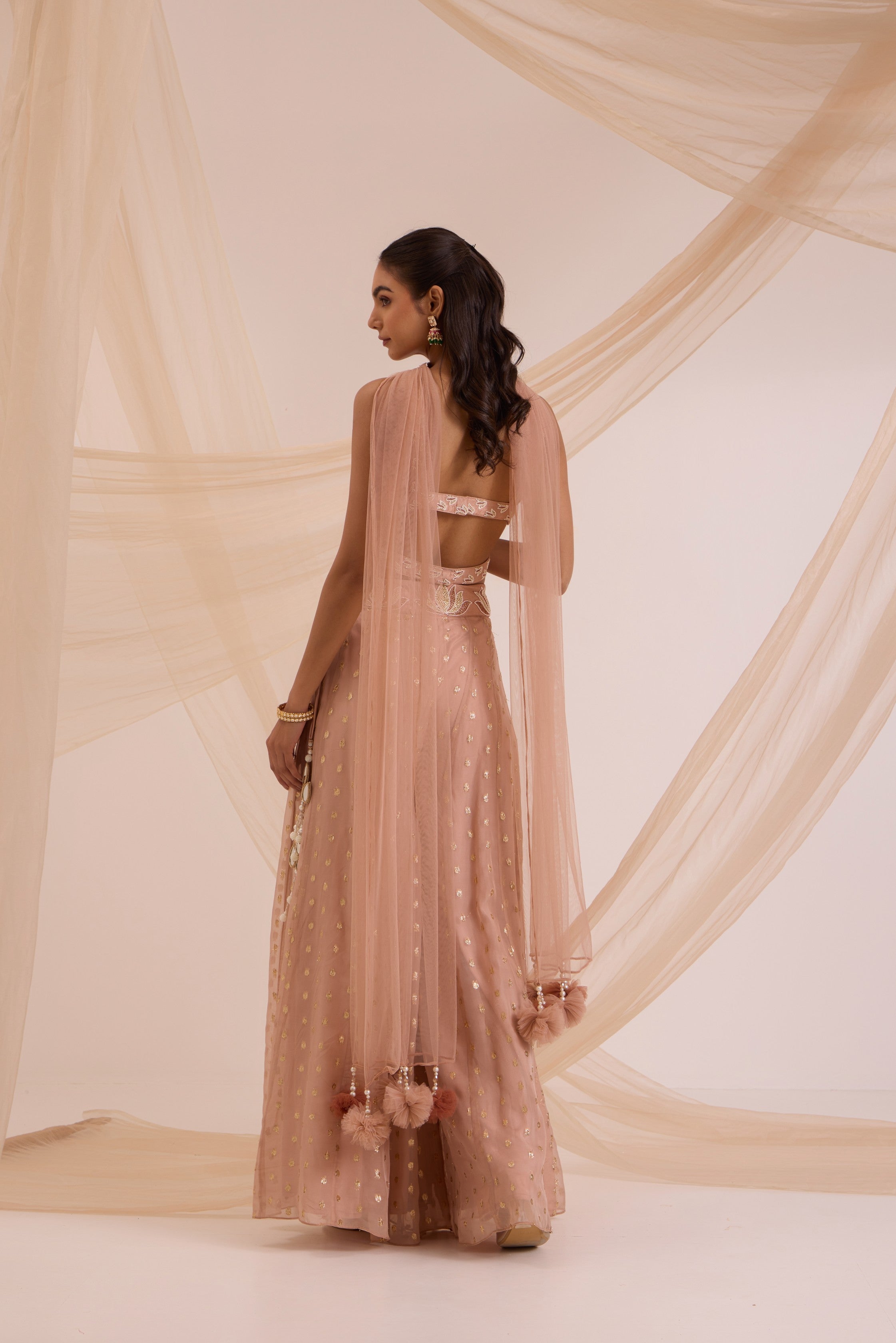 Sand crop top with sharara & chokar dupatta set