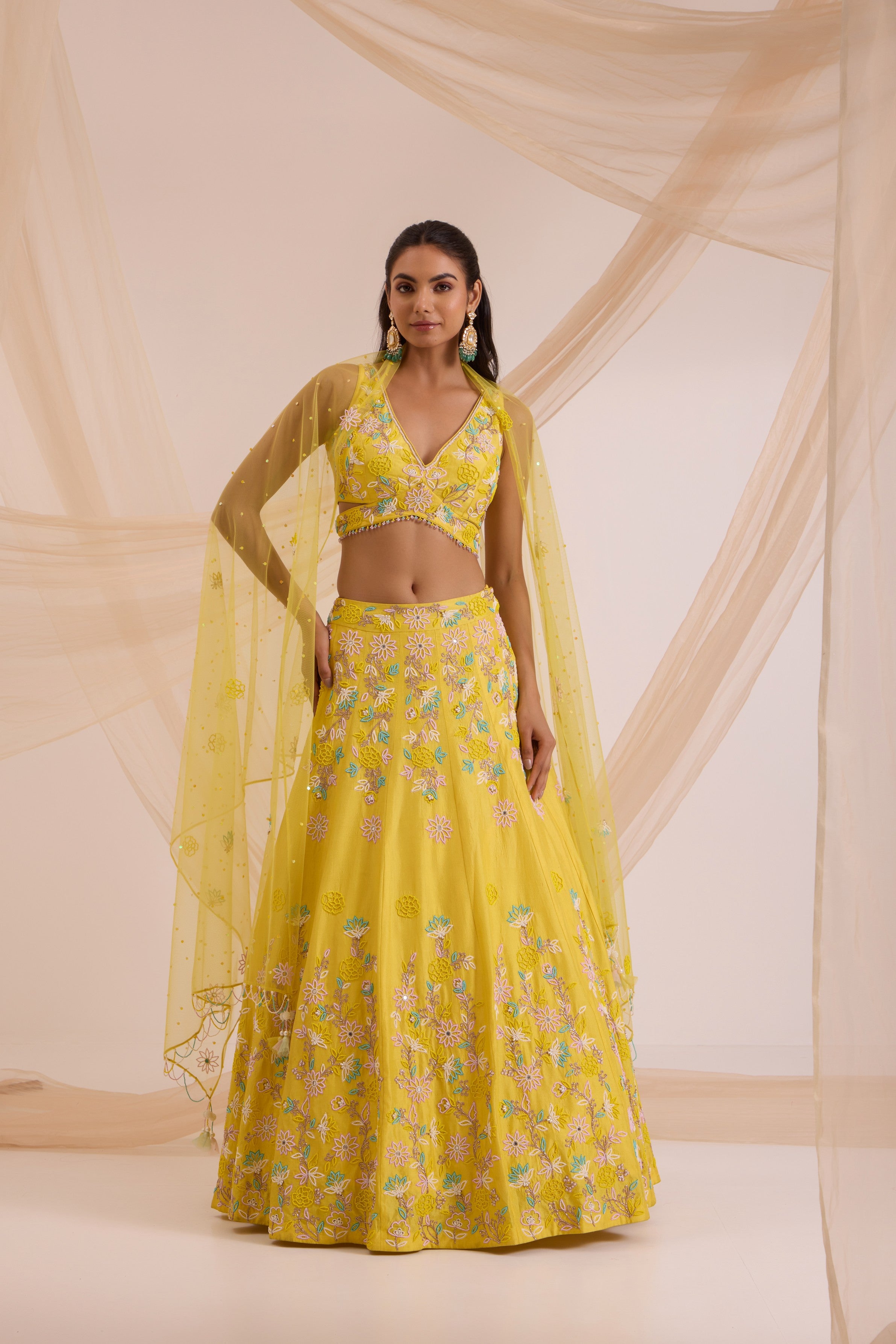 Yellow lehanga with blouse & dupatta set