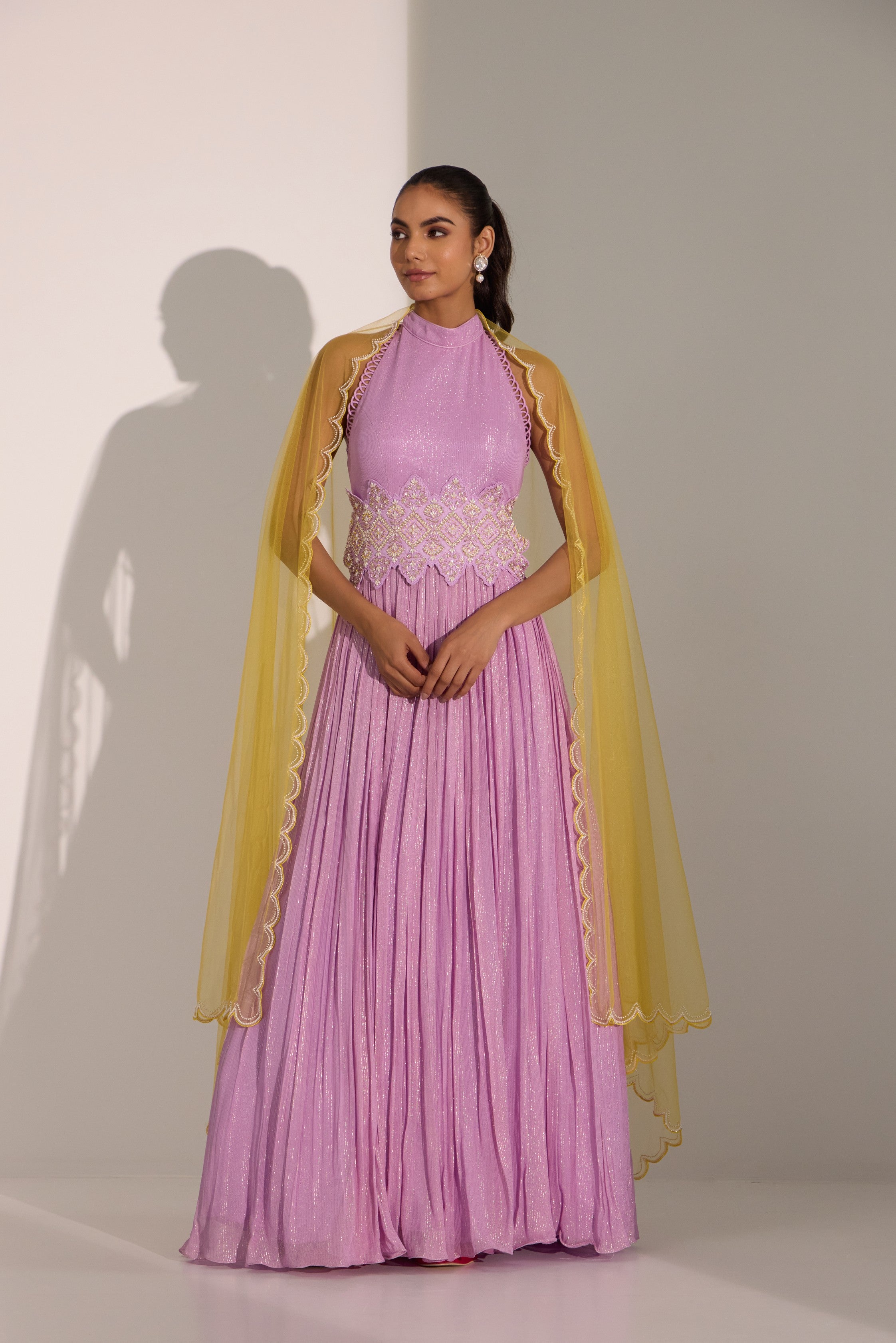Lilac halter anarkali with dupatta set