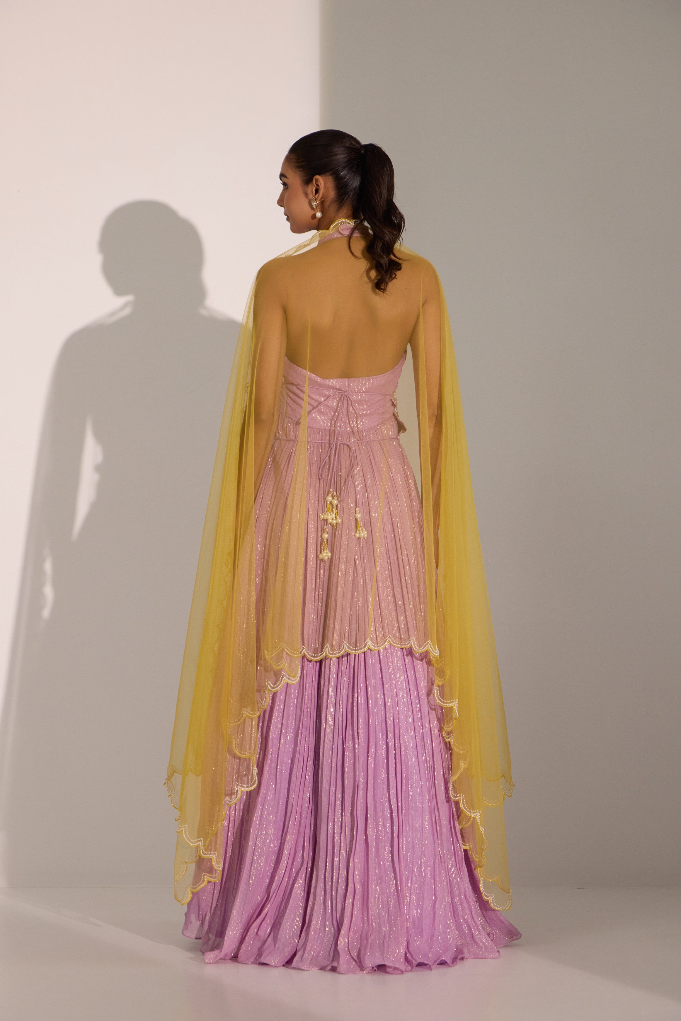 Lilac halter anarkali with dupatta set