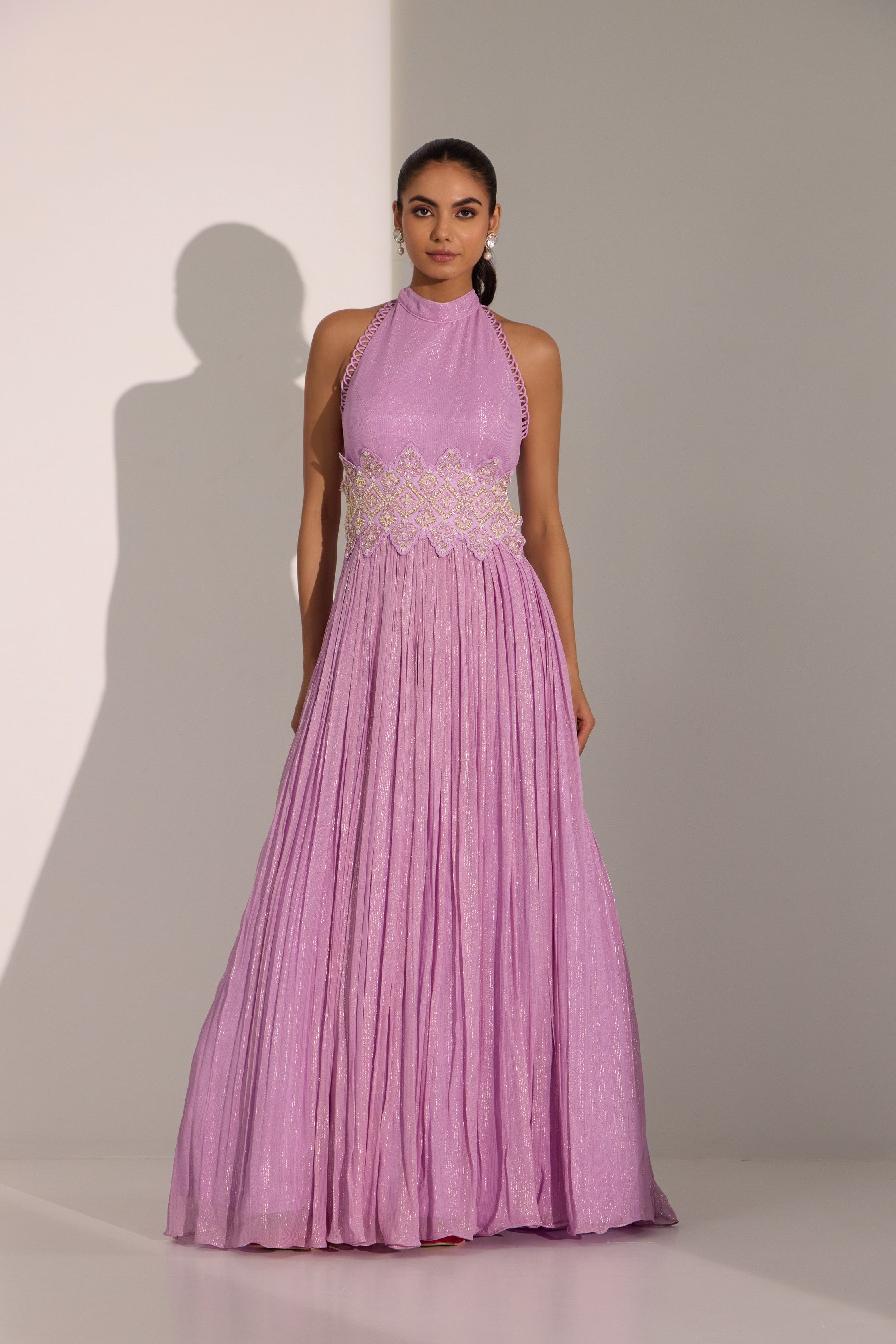 Lilac halter anarkali with dupatta set