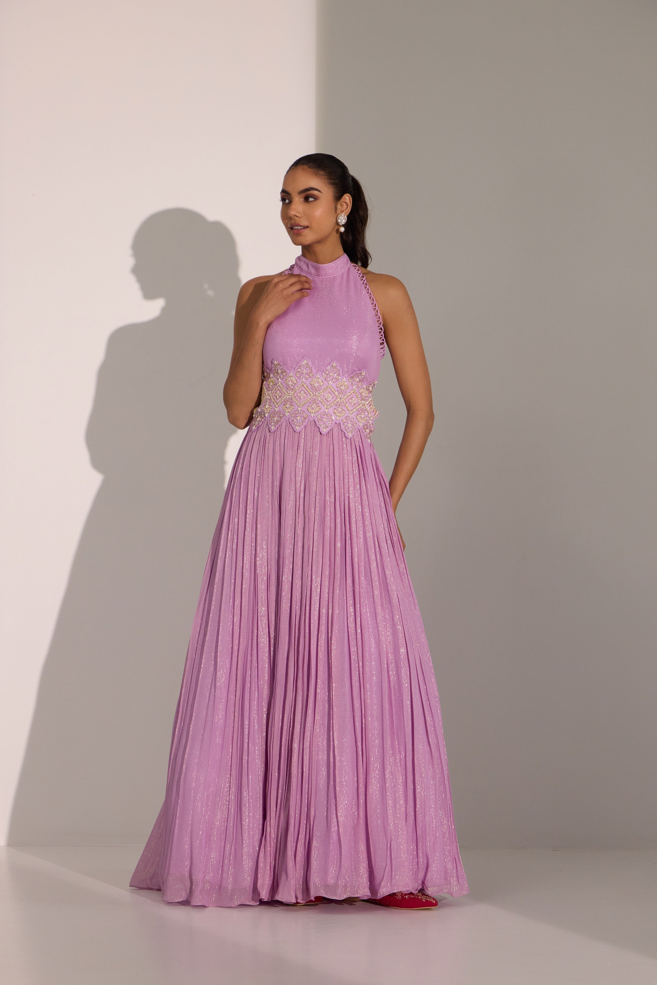 Lilac halter anarkali with dupatta set