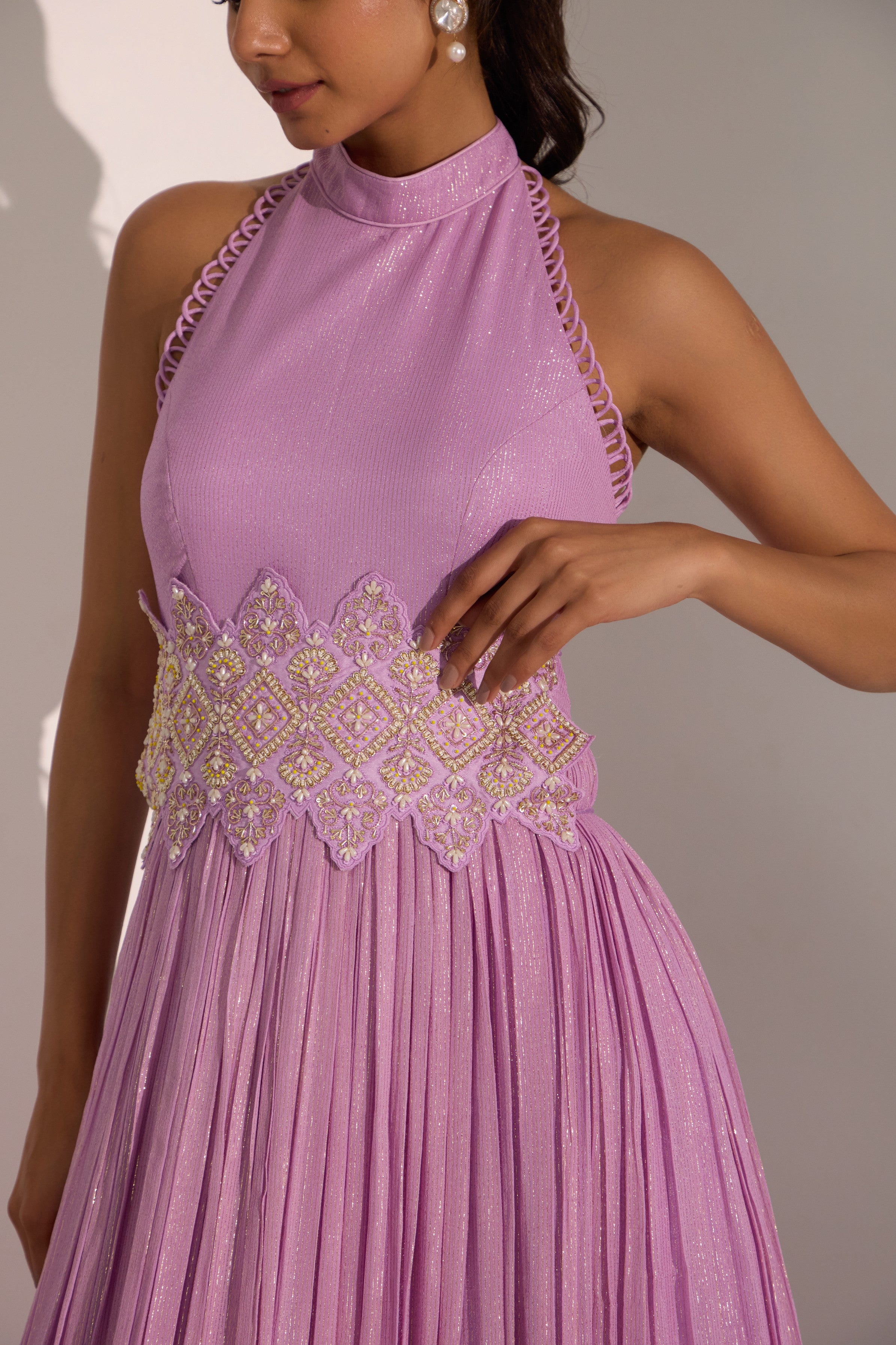 Lilac halter anarkali with dupatta set