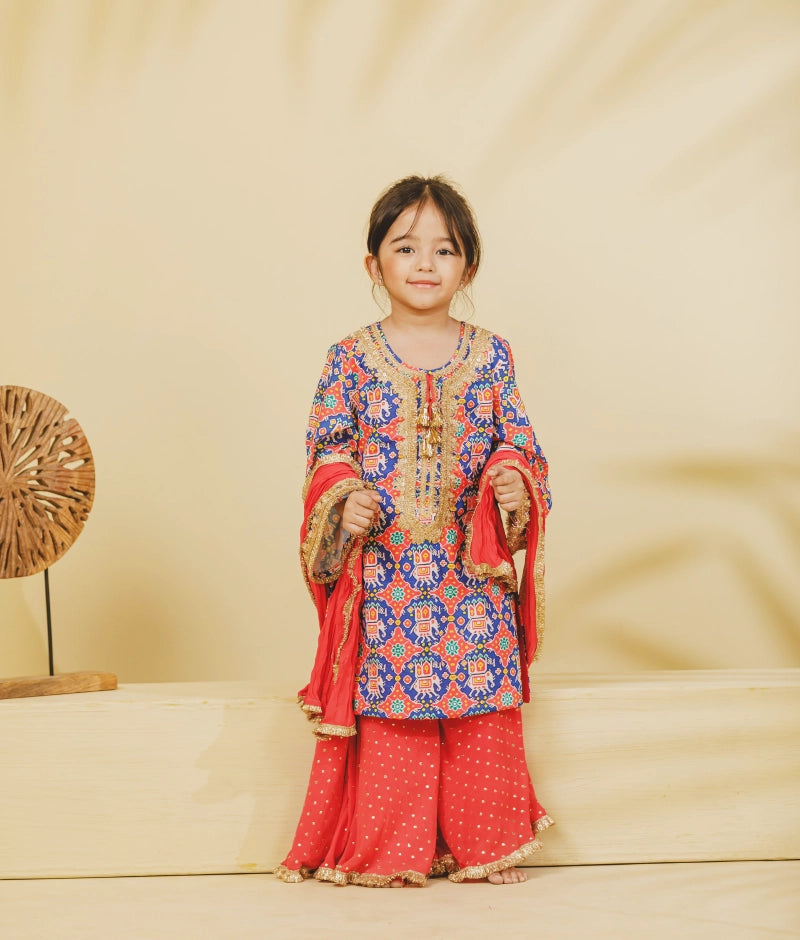 Blue Patola Kurti with Sharara Set
