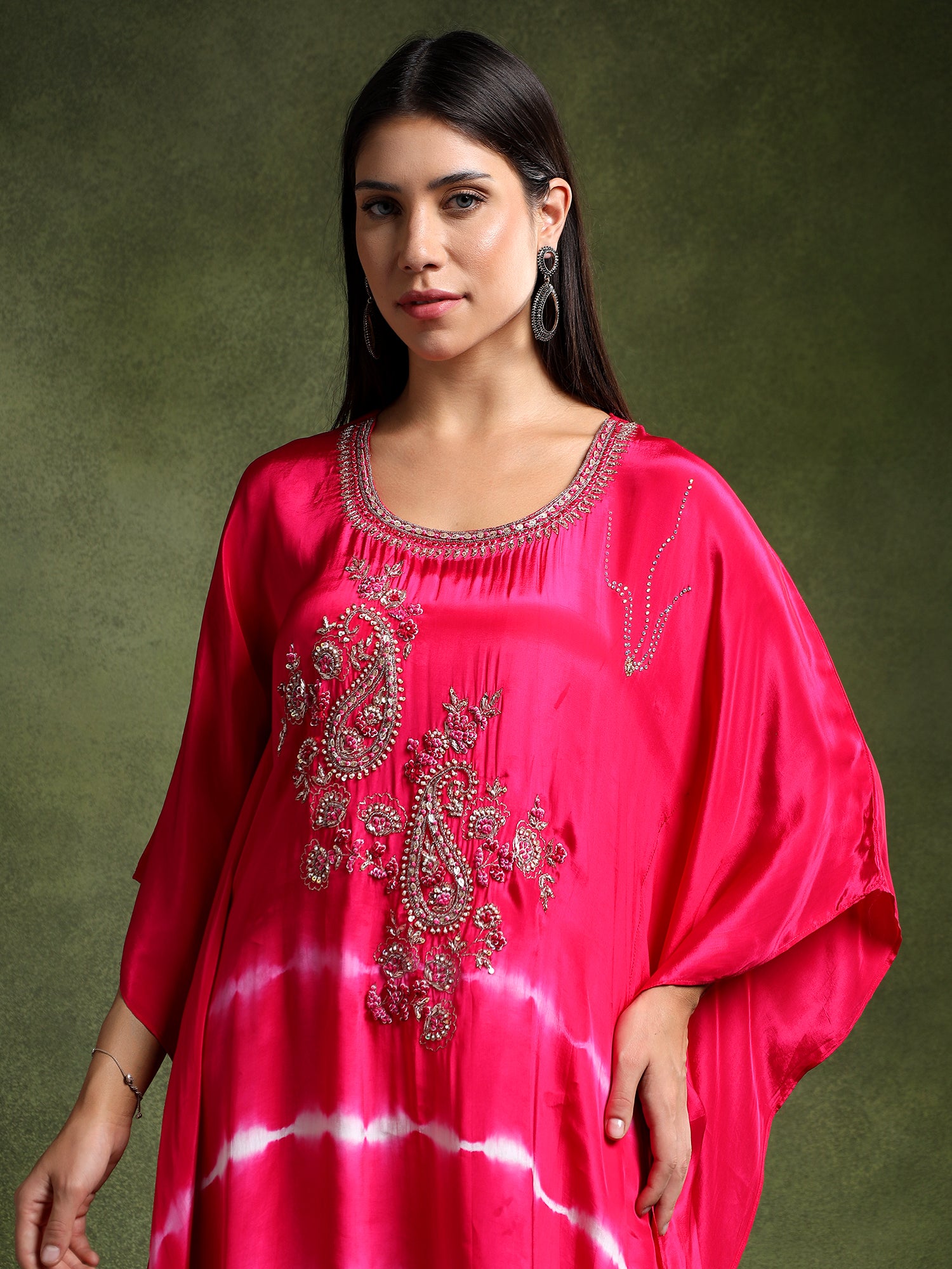 Fuschia Crepe Hand Embroidered Batik Print Cord Set