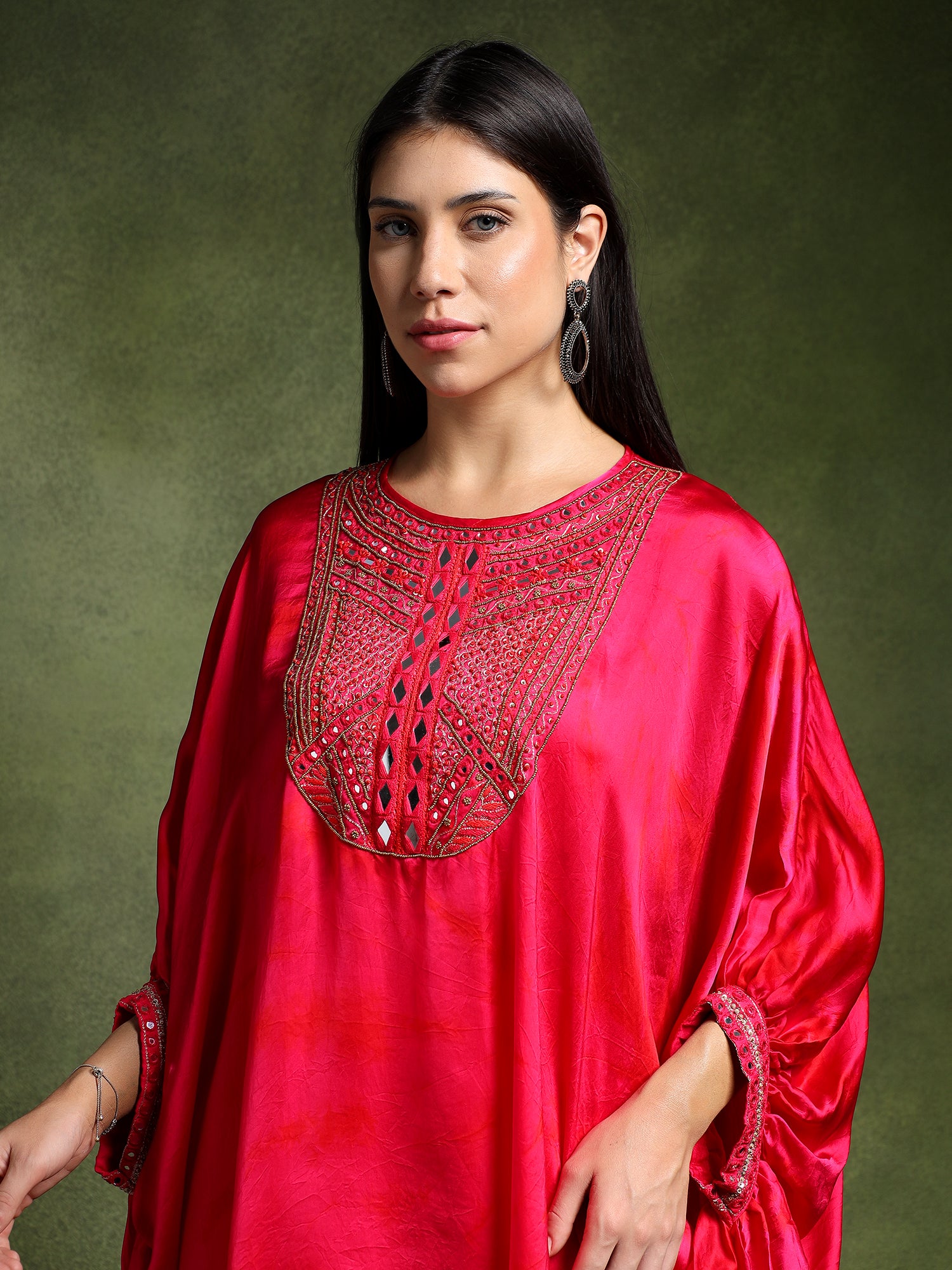 Fuschia Pink Satin Silk Kimono with Pants
