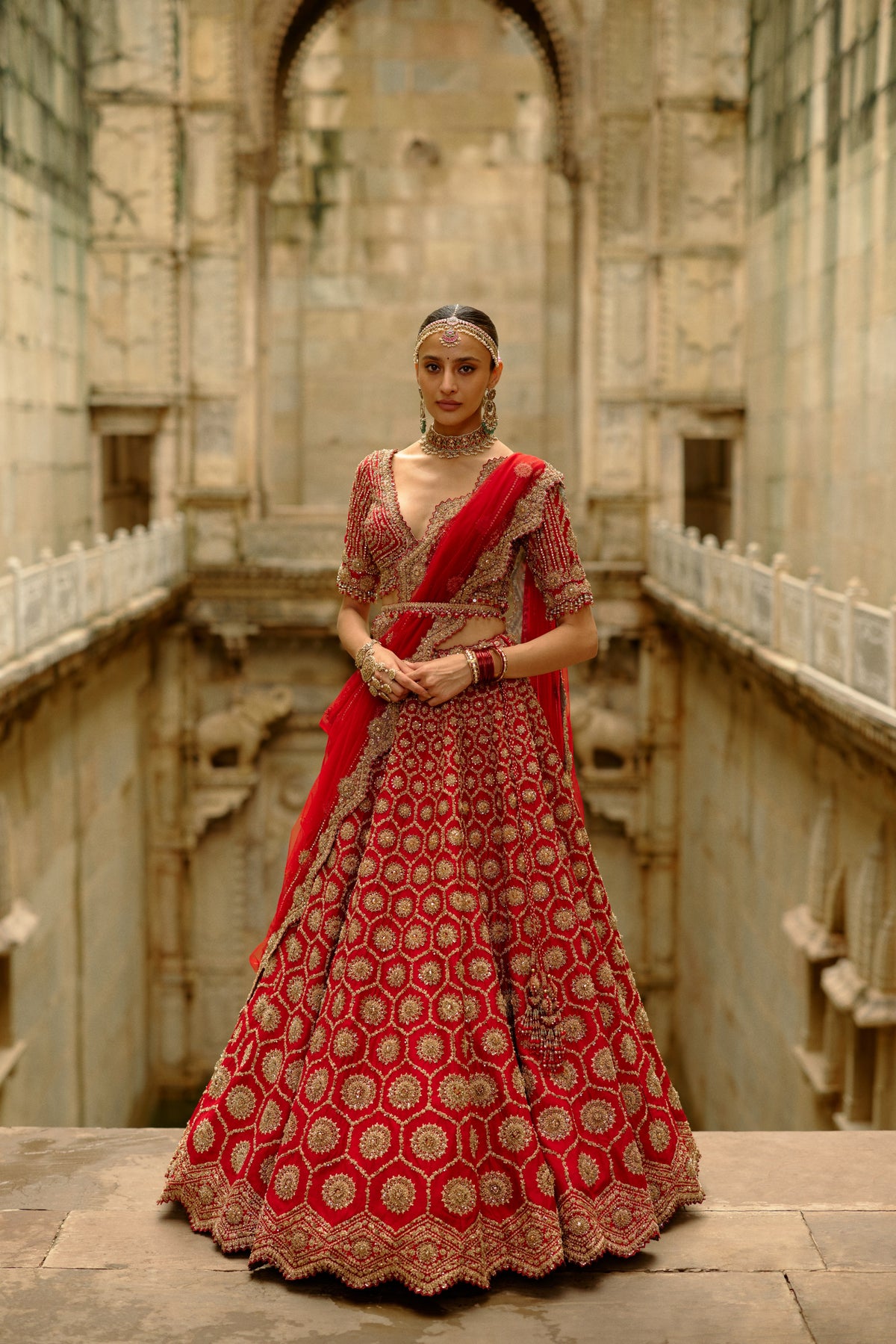 Red Hexagon Lehenga