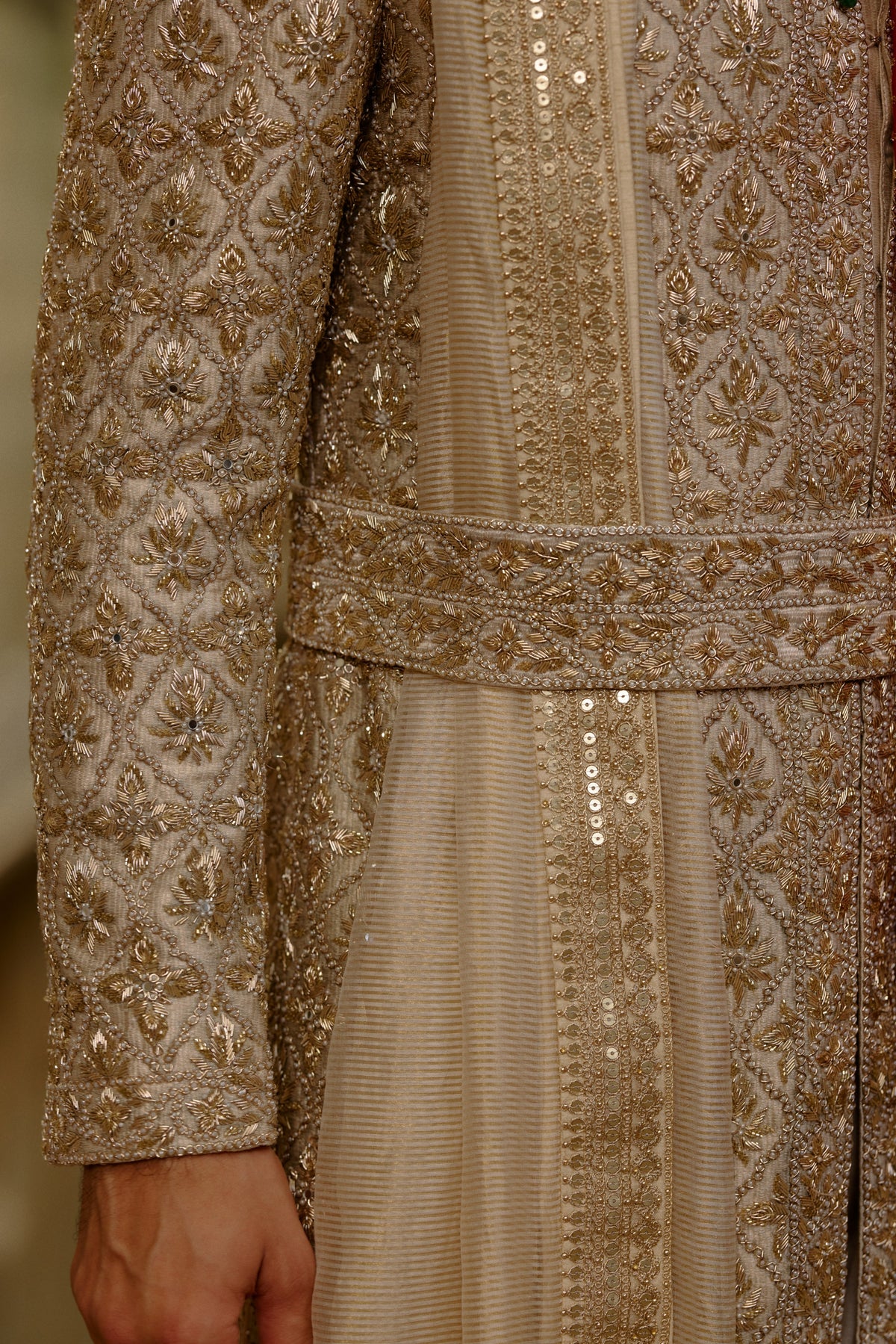 GOLD SHERWANI ZARDOZI EMBROIDERY SET