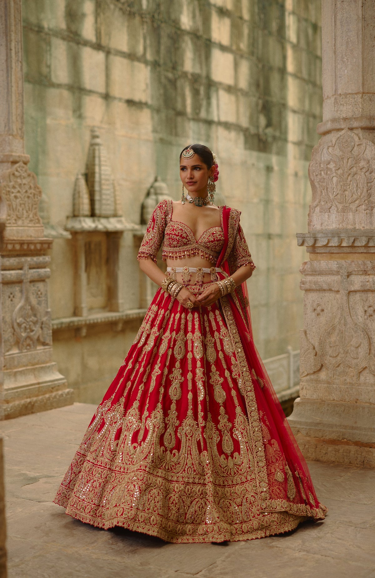 Red Dori Work Lehenga