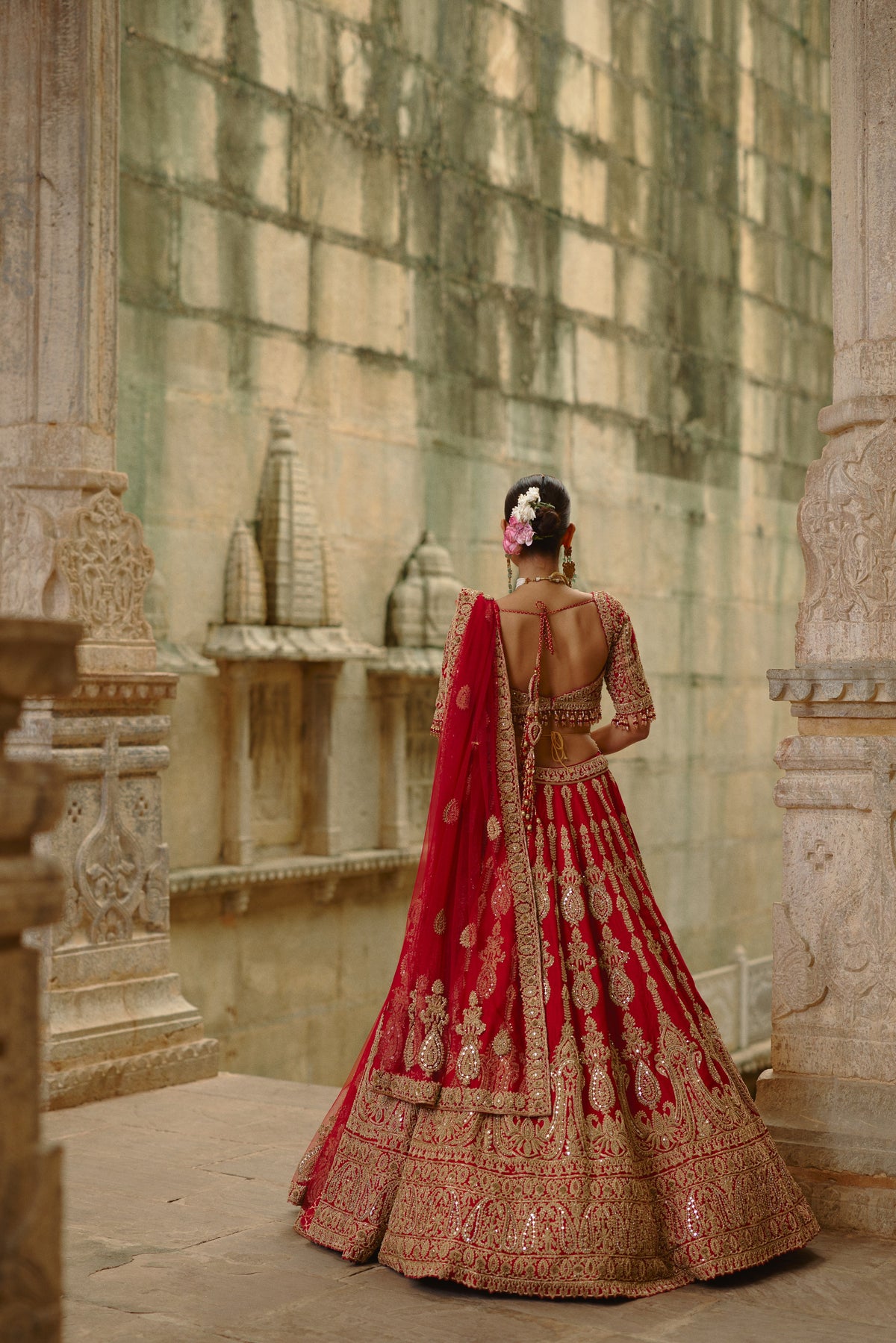 Red Dori Work Lehenga