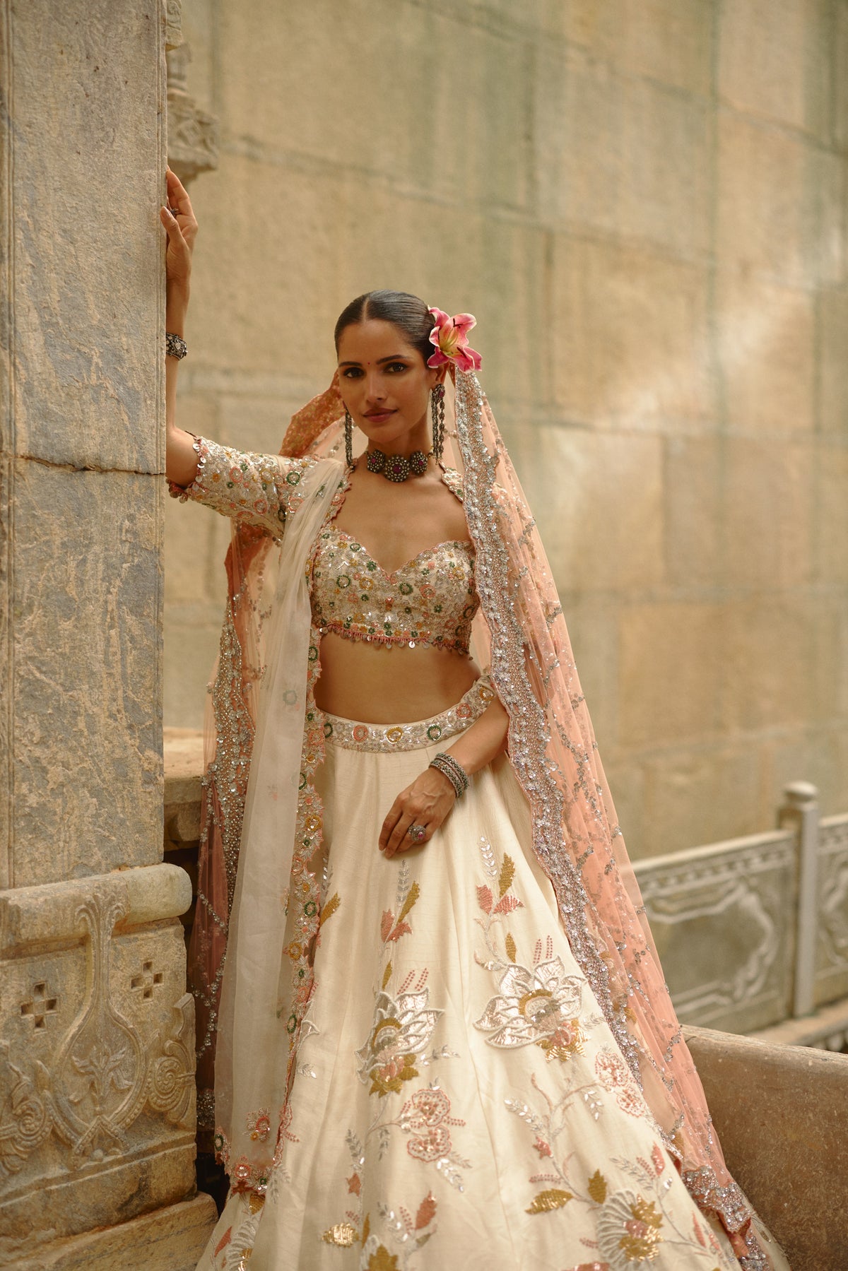 Cream Gota Lehenga