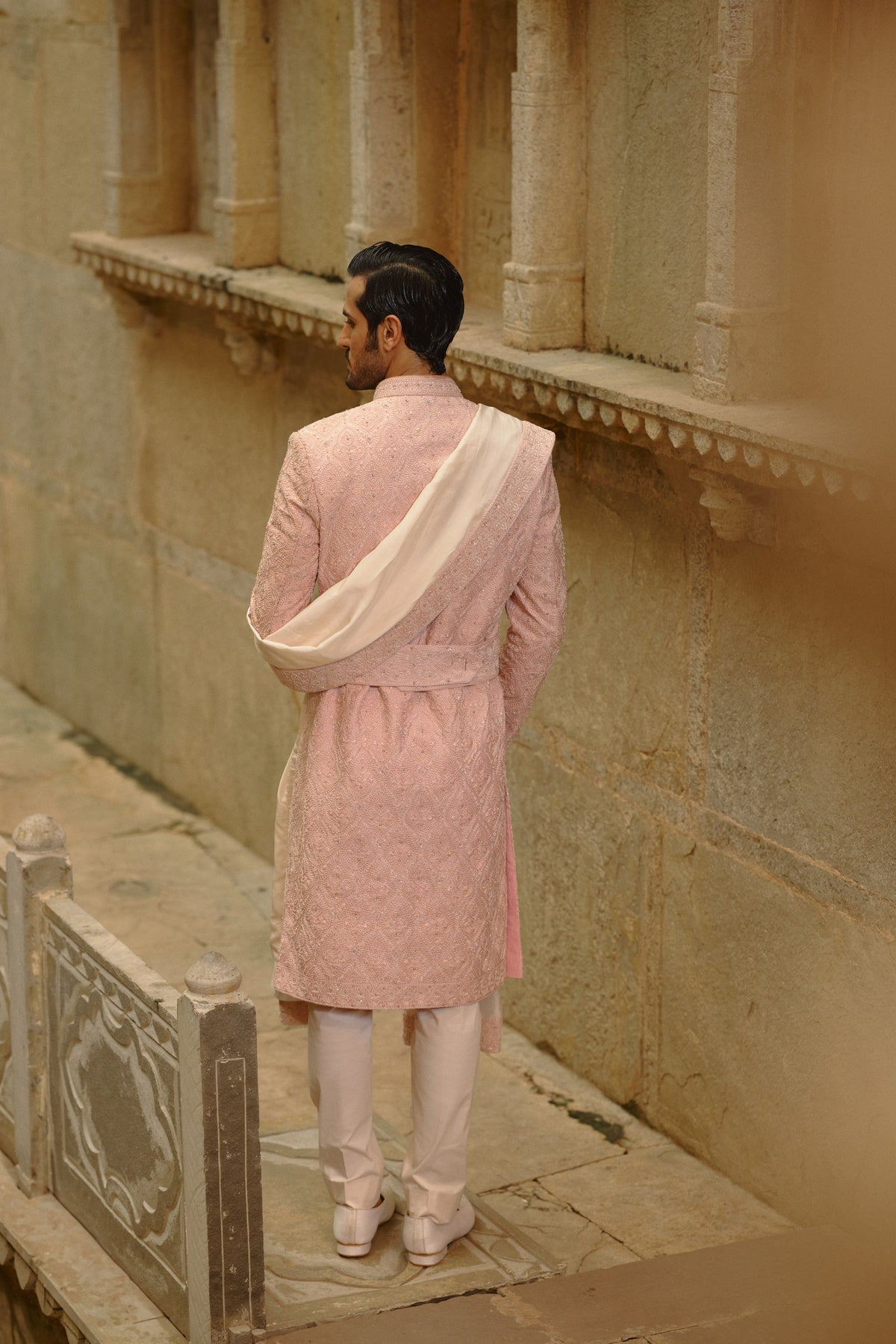 BLUSH PINK TAFFETA SILK SHERWANI SET